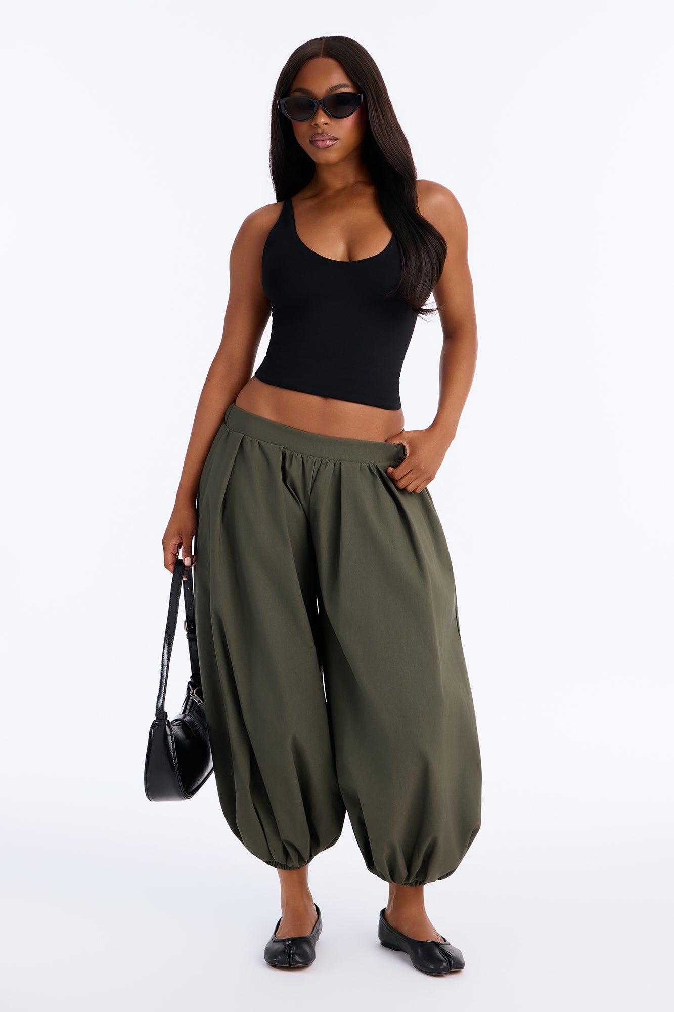 Casually Cool Cropped Bubble Hem Jogger - Olive