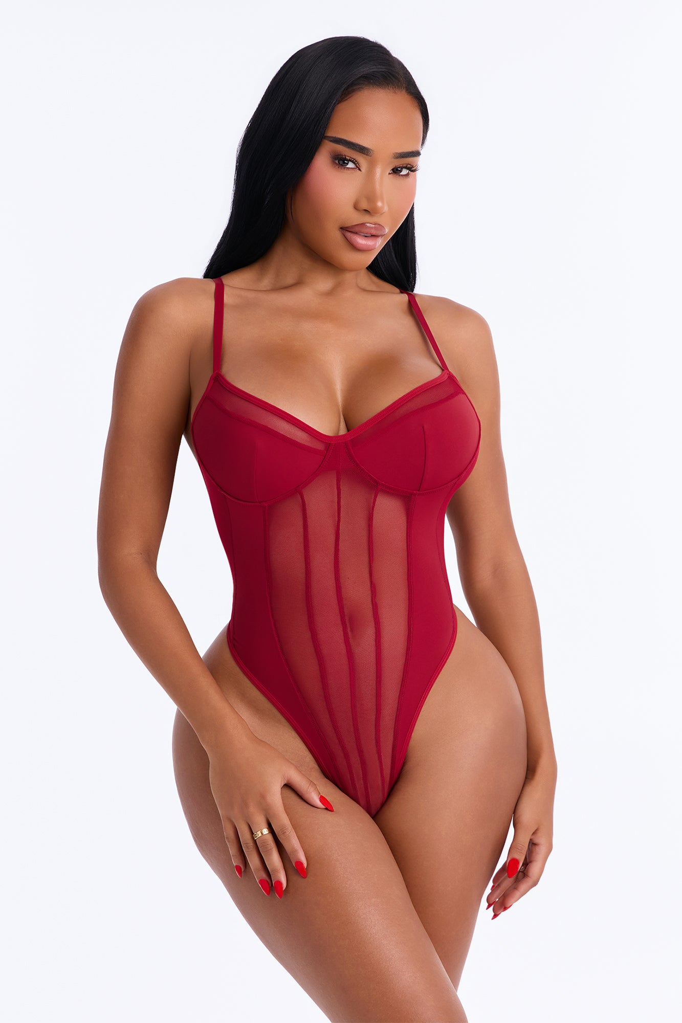 Body Like This Mesh Teddy - Burgundy