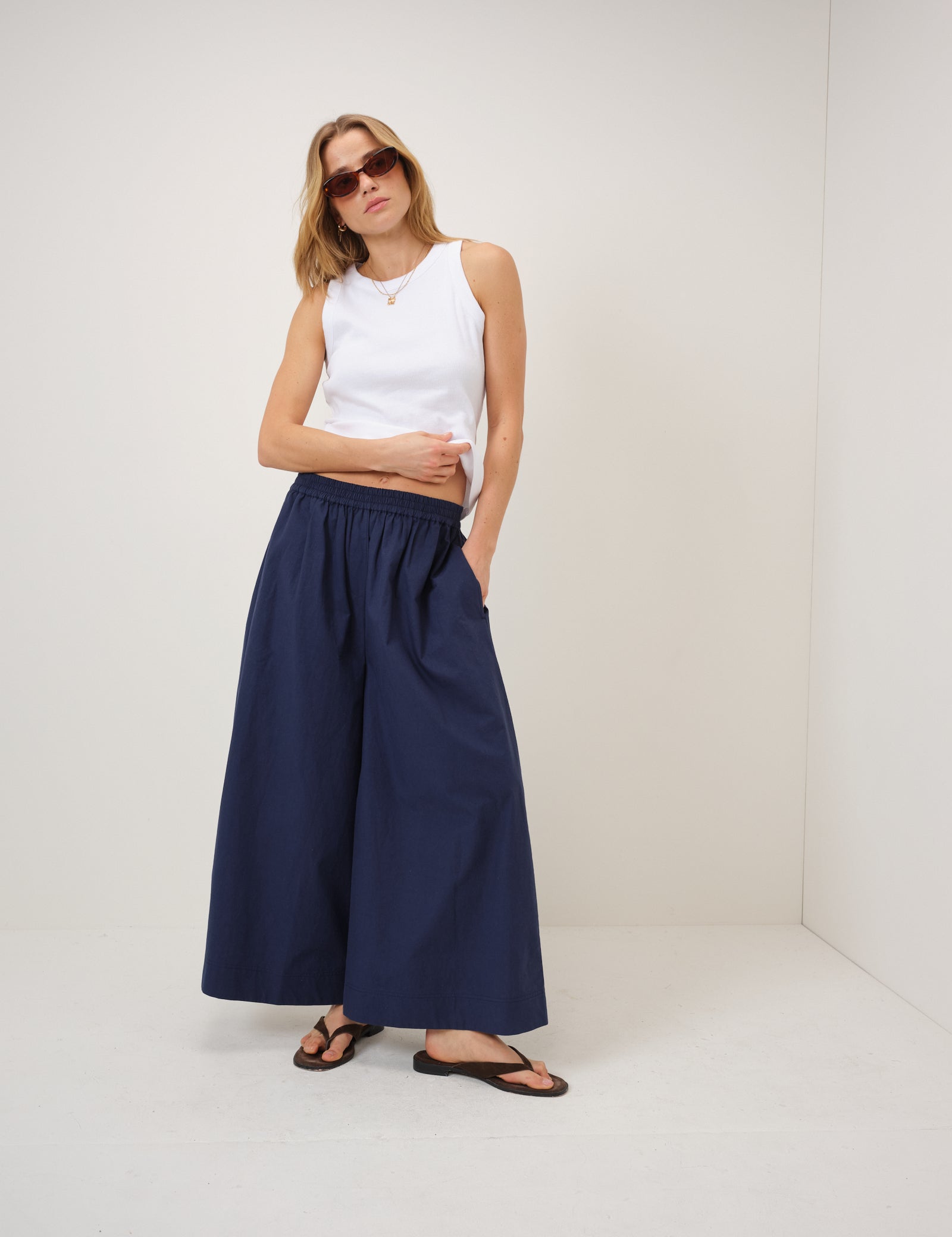 Navy Wide Leg Palazzo Culottes