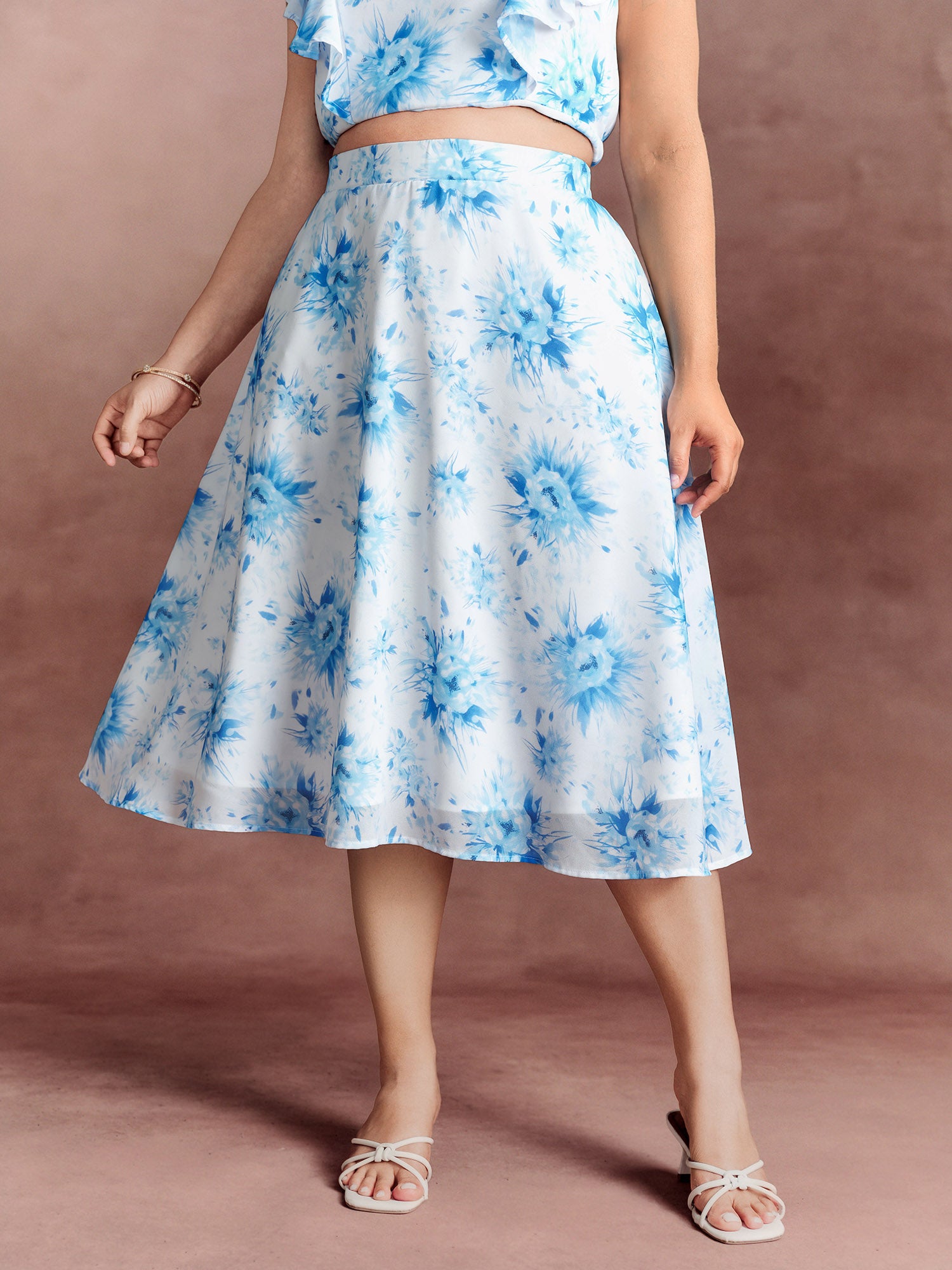 Floral Print Flowy Midi Skirt
