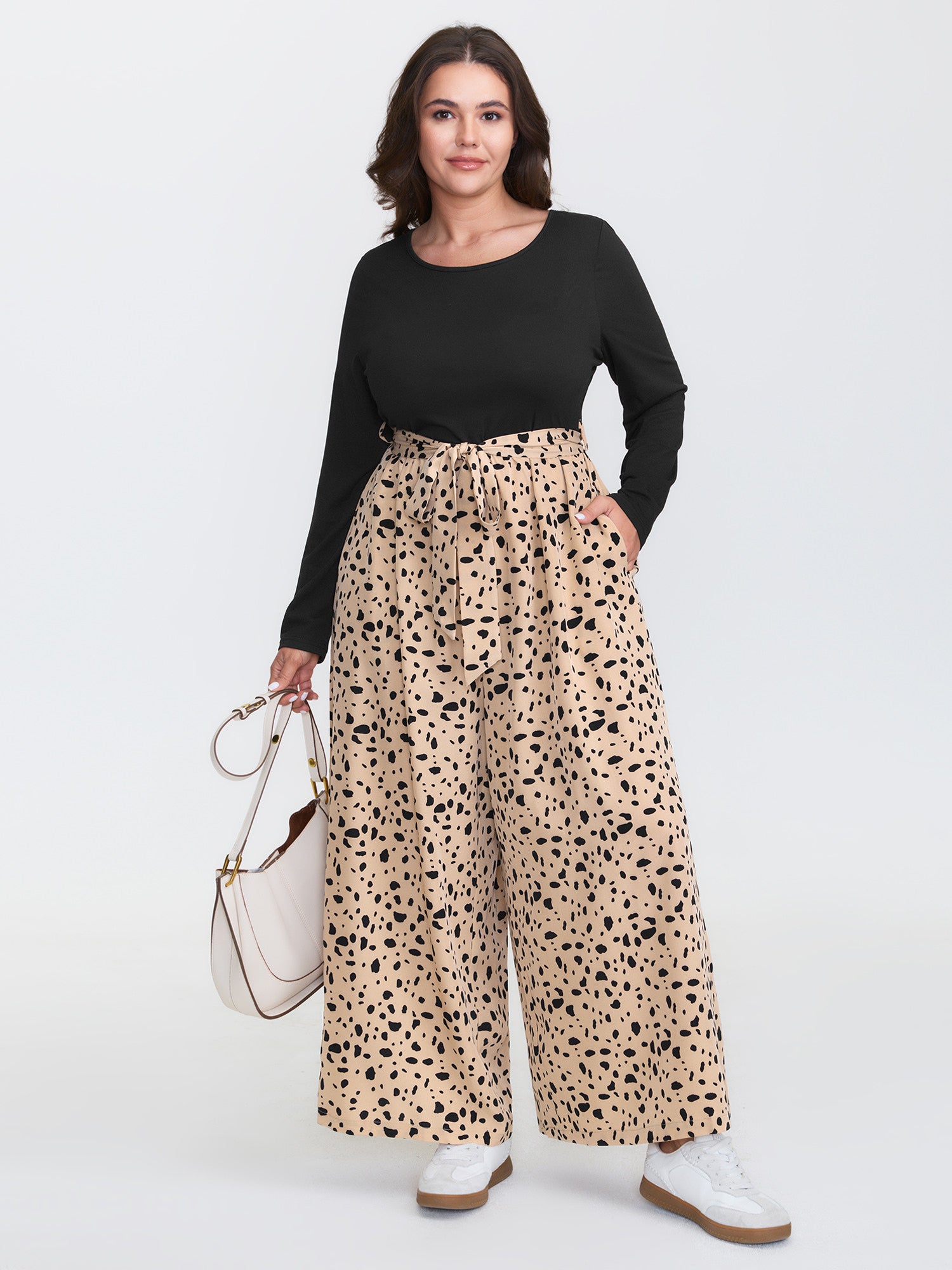 Colorblock Leopard Print Belted Jumpsuit