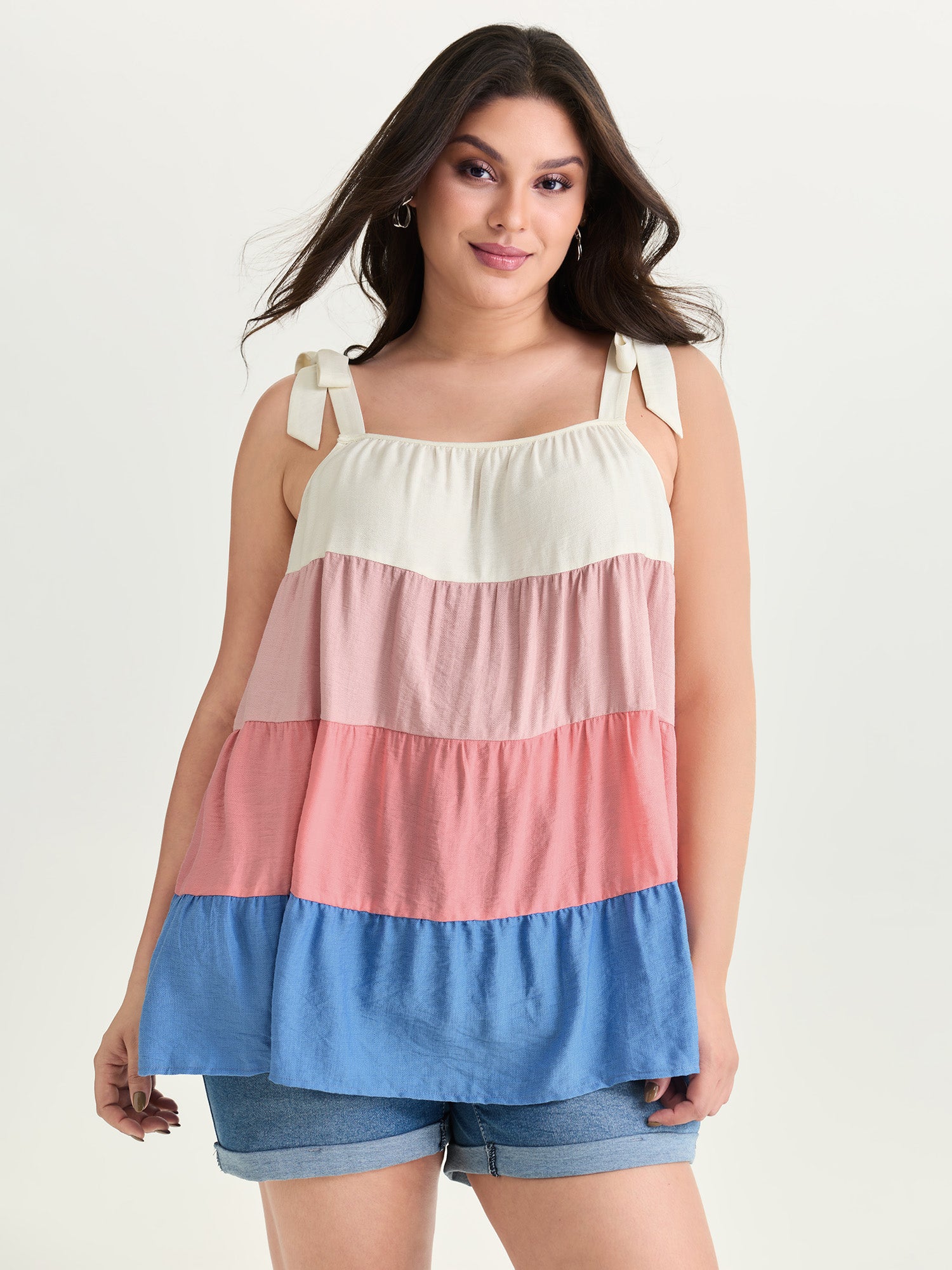 Colorblock Pleated Tiered Blouse