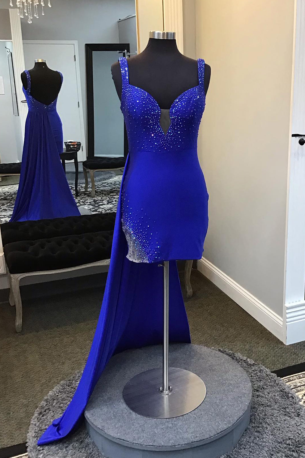 Sparkly Royal Blue Tight Short Homecoming Dress/Mini Dress With Beadings