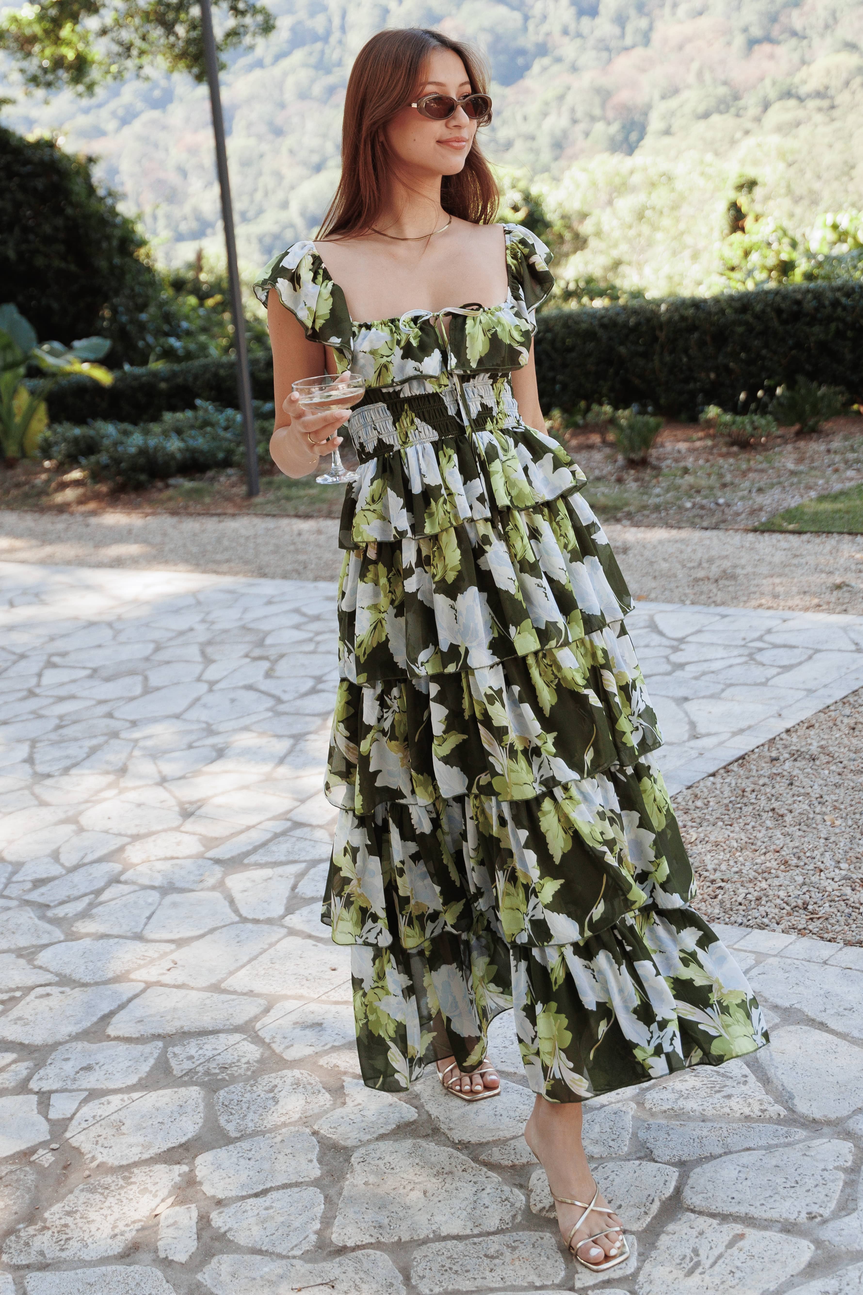Belle Maxi Dress - Green Floral