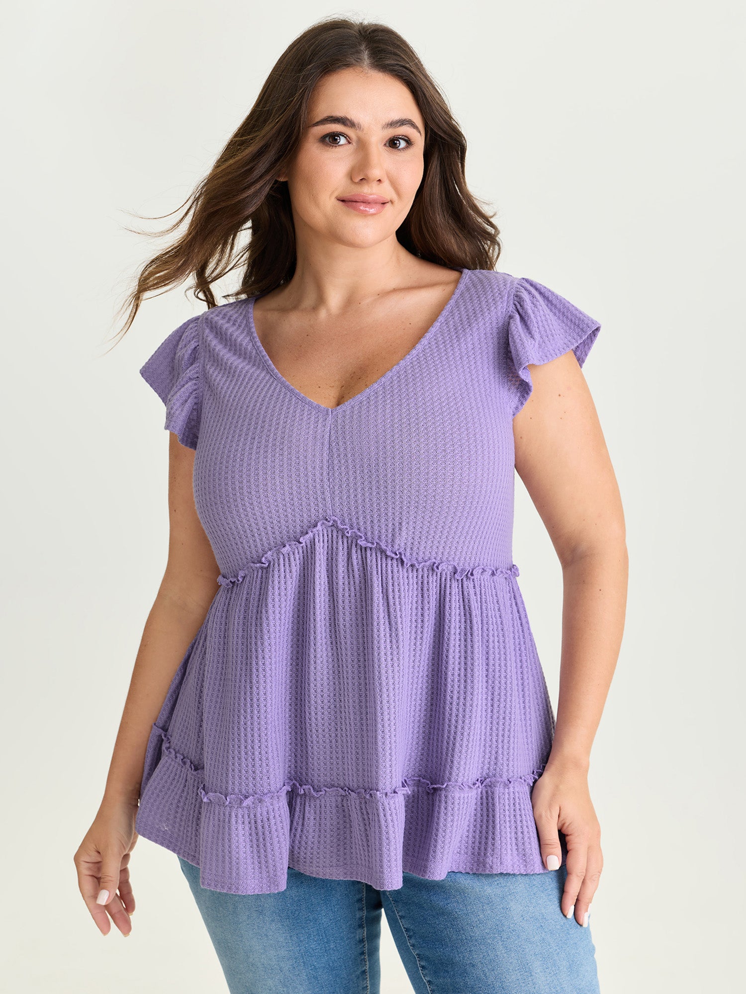 Stretchy Textured Flutter Sleeve Knit Top