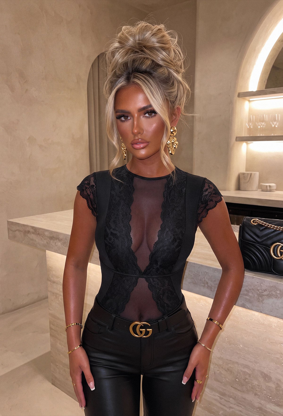 Hidden Charm Black Lace Mesh Bodysuit