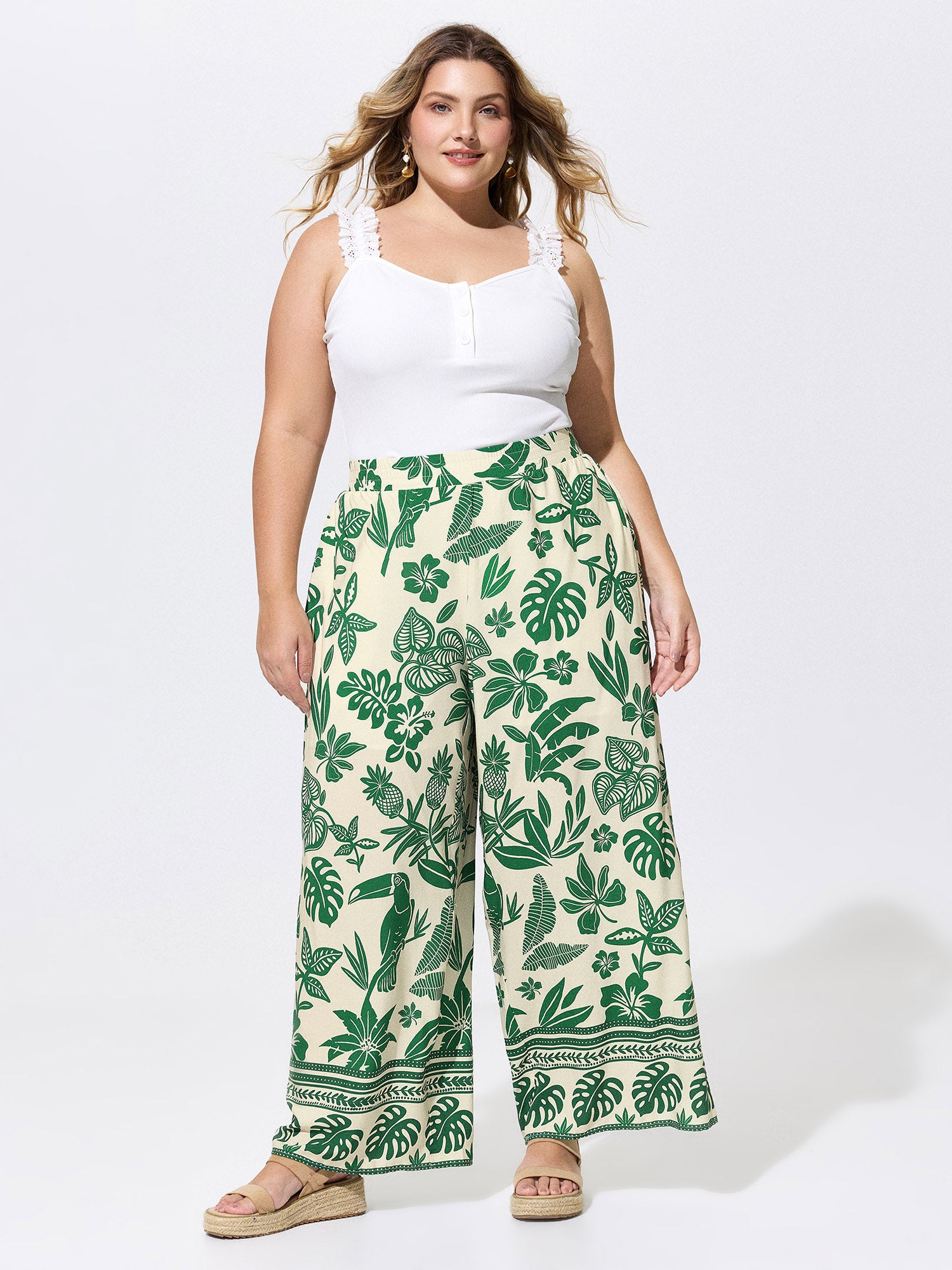 Floral Print Elastic Waist Pants