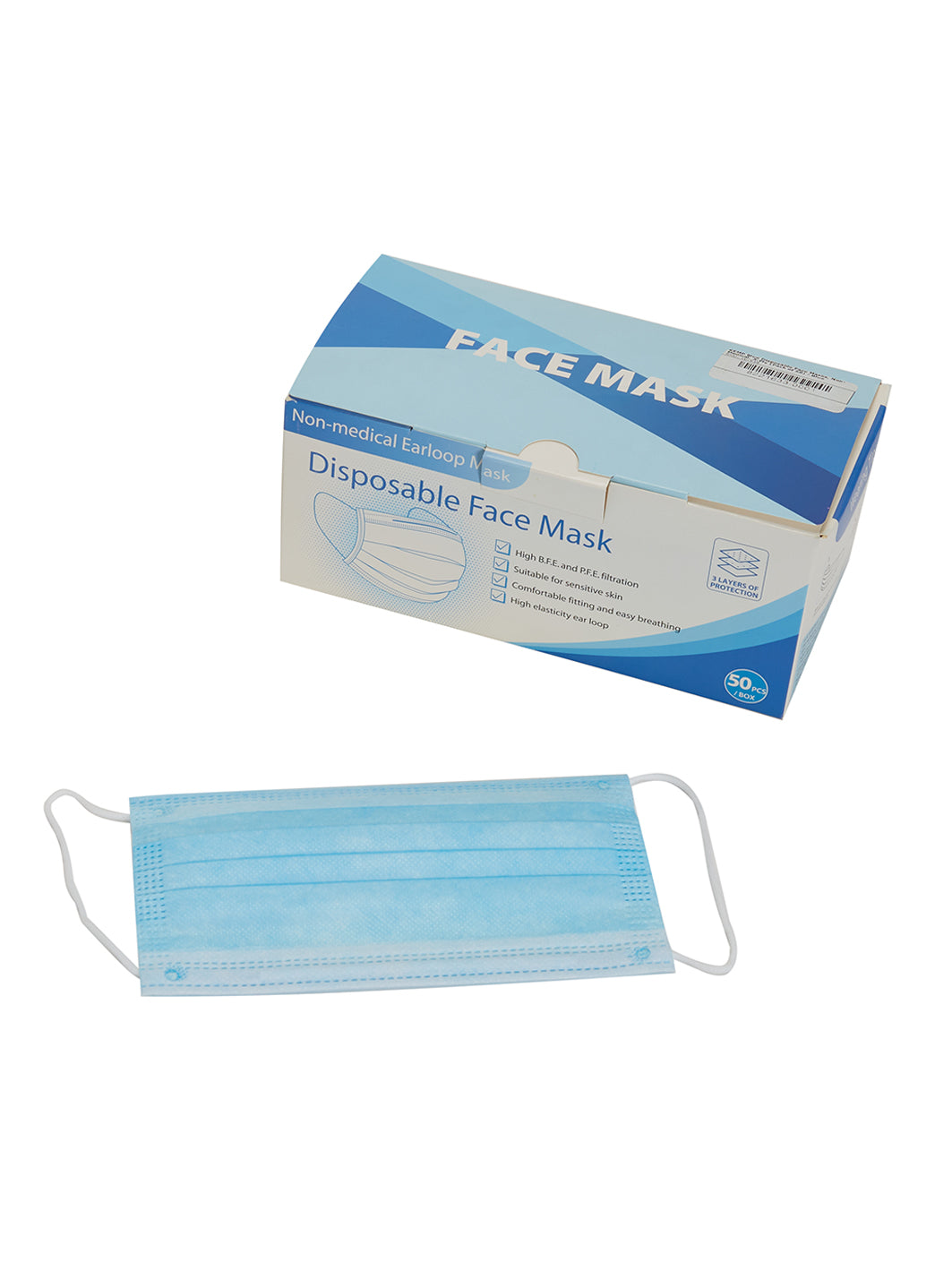 KEMP USA Blue Disposable Face Masks, Non-Medical, 3-Ply (Pack of 50)