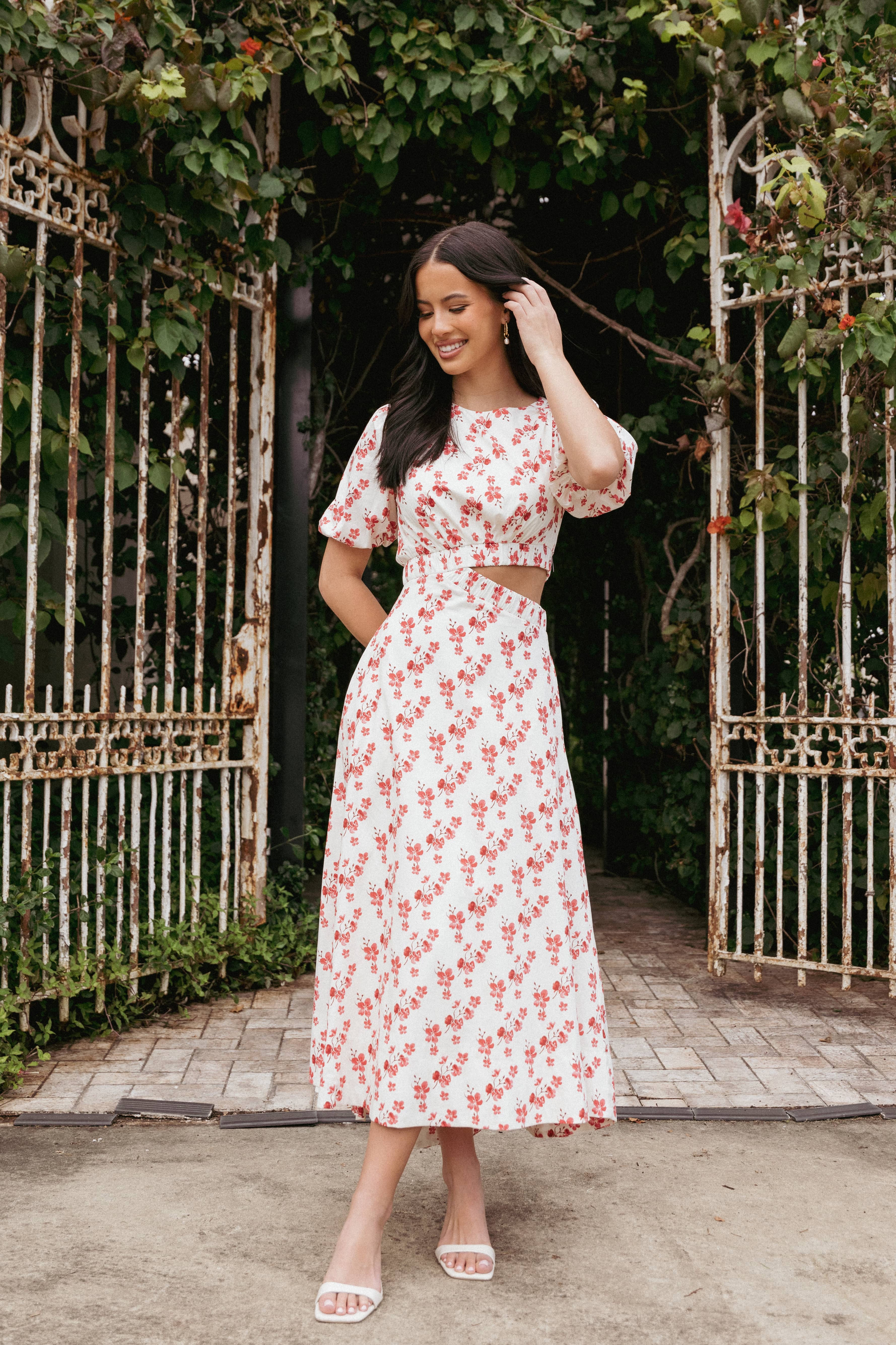 Aminah Puff Sleeve Dress - Red Floral
