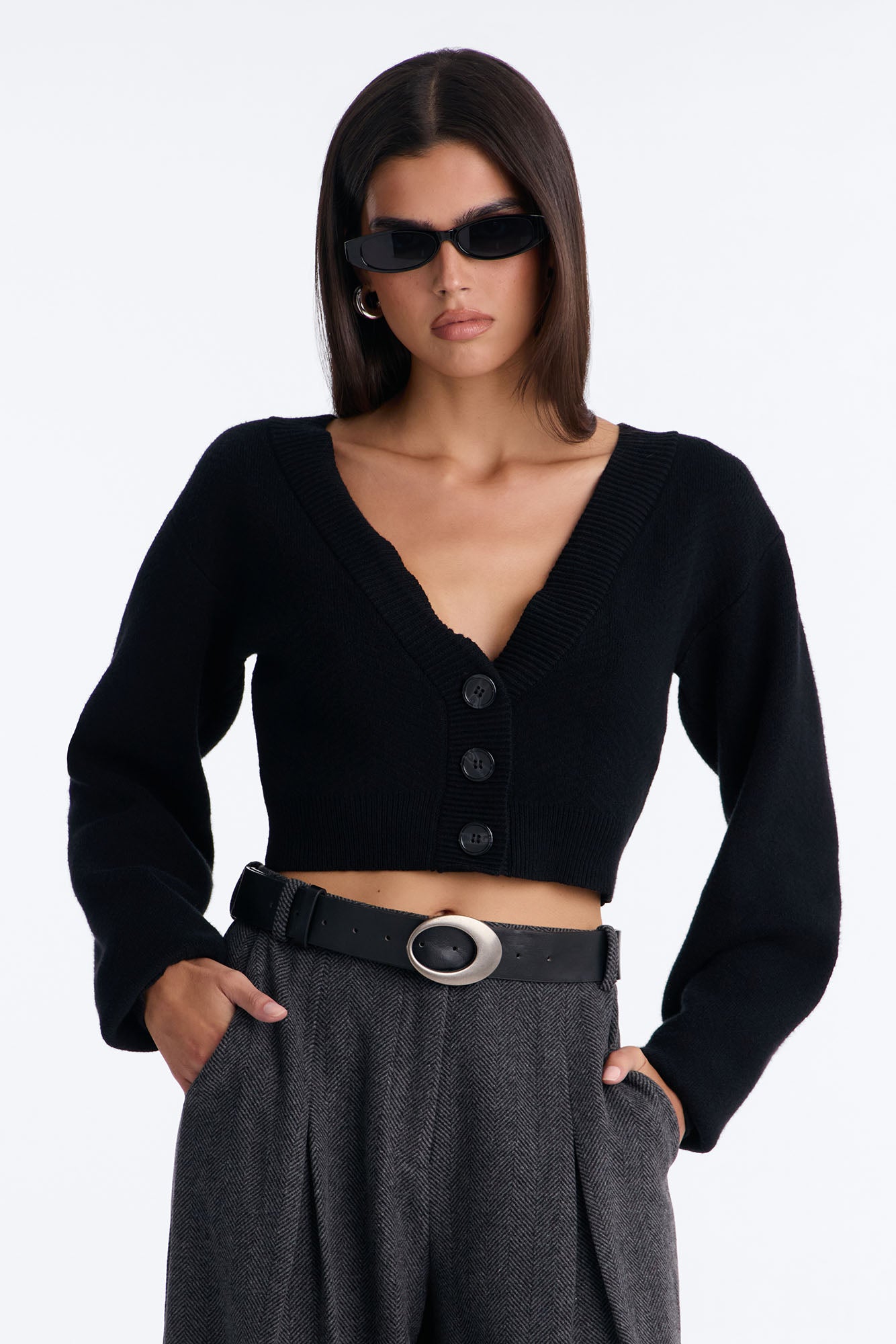 Society Style Button Up Cardigan - Black