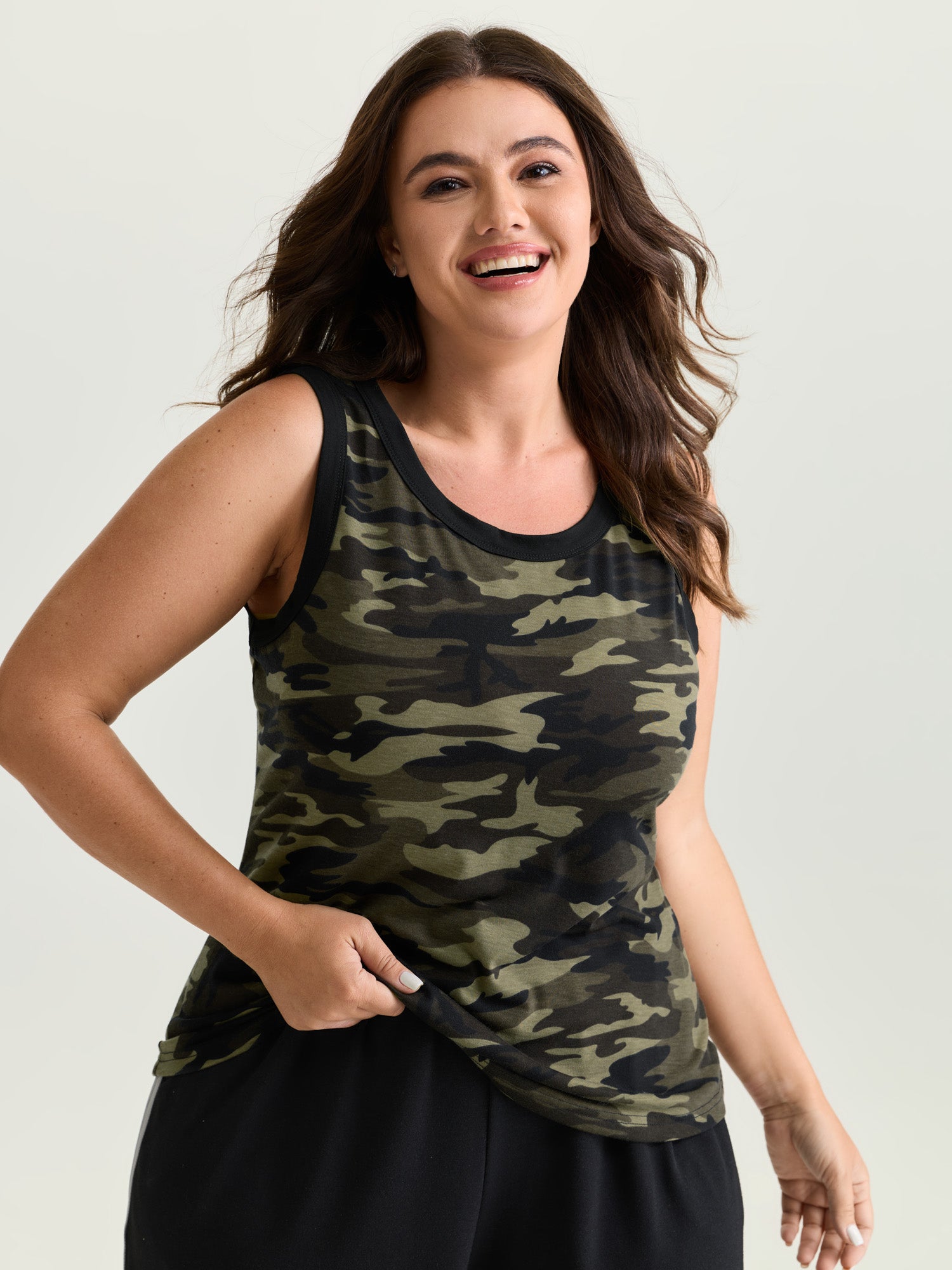 Stretchy Camouflage Print Tank Top