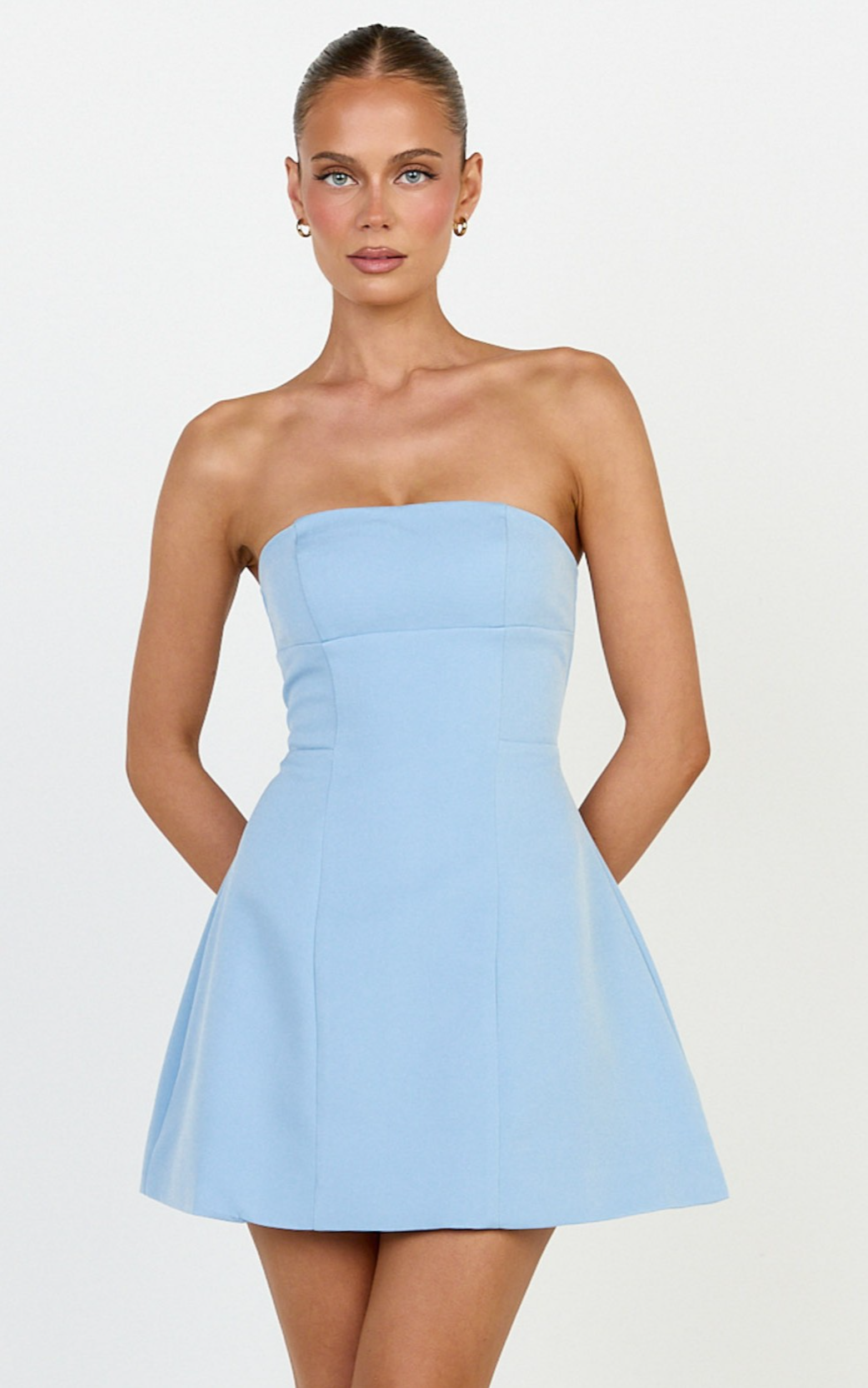 Catharine Mini Dress - Strapless A Line Dress in Blue