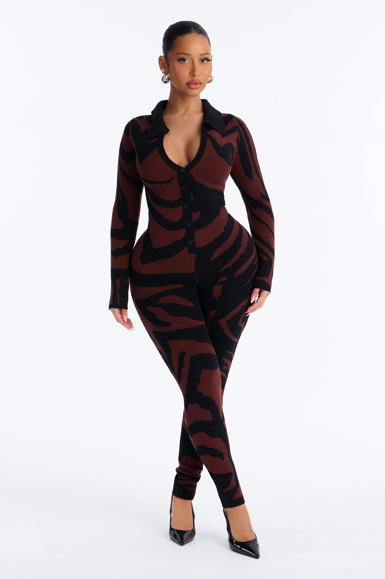 Aurora Sweater Knit Jumpsuit - Chocolate
