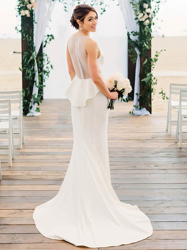 Sexy V-Neck Straps Stretch Satin Trumpet Wedding Dresses with Court Train