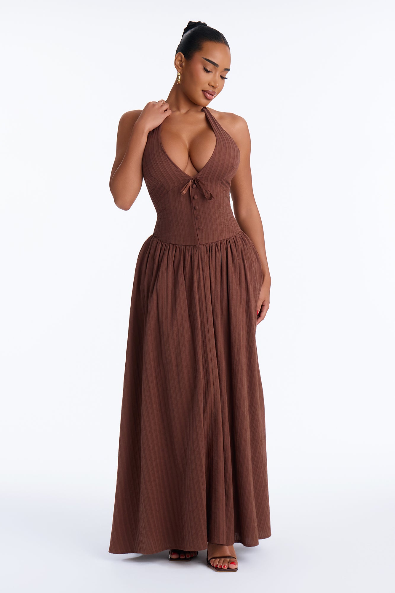 Cutesy Gauze Maxi Dress - Chocolate