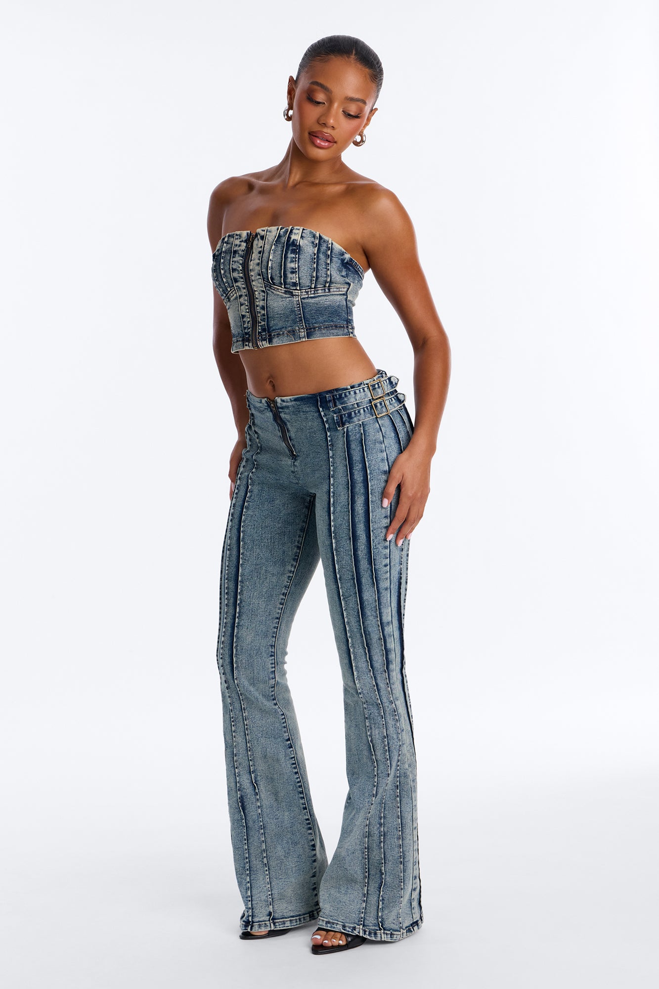 Boss Babe Low Rise Denim Pant Set - Medium Wash