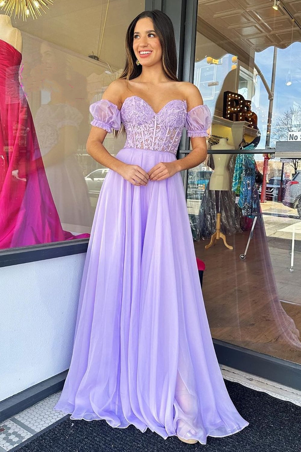 Sweetheart Purple A-Line Corset Prom Dress with Appliques