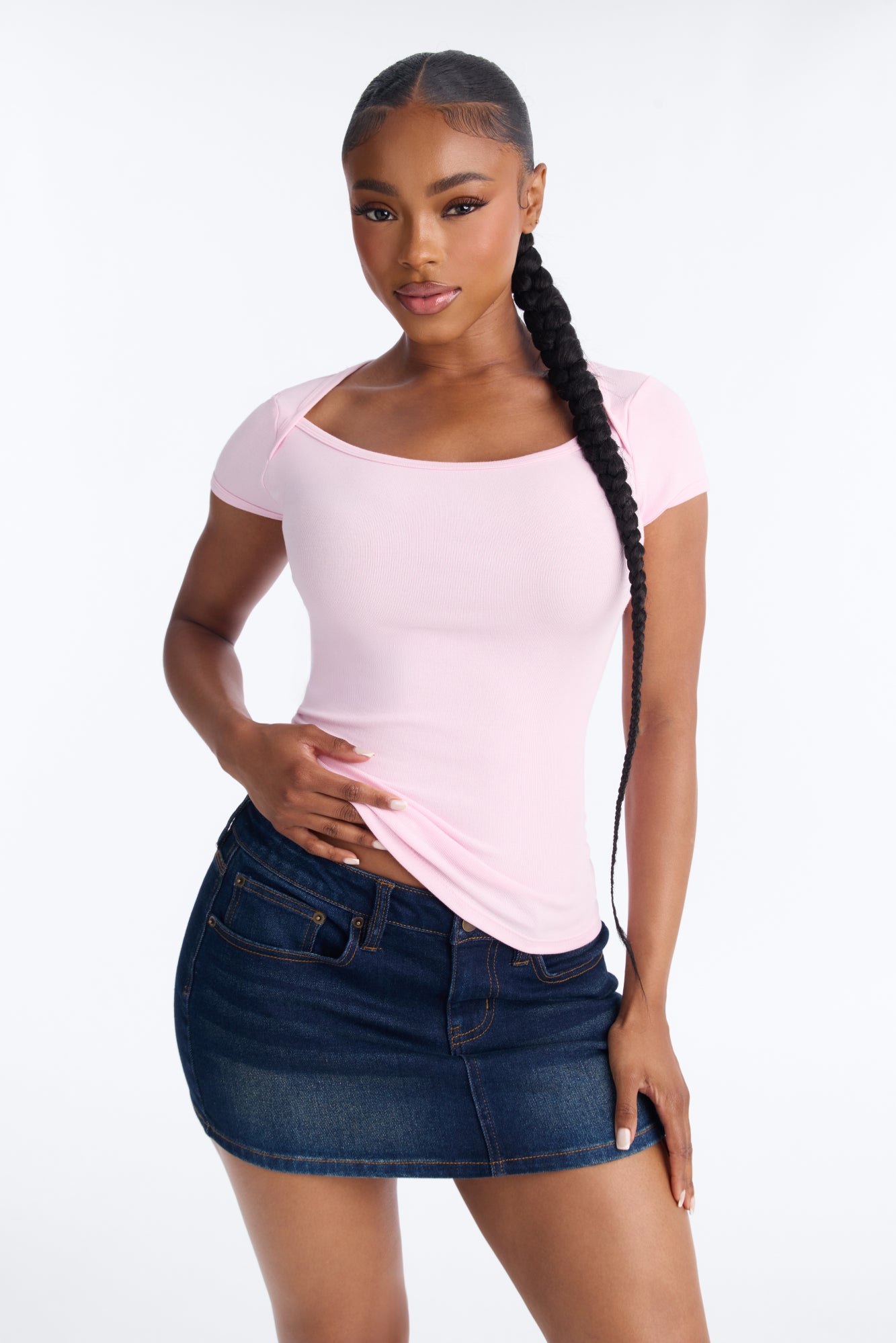 Abigail Modal Blend Envelope Cap Sleeve Top - Blush