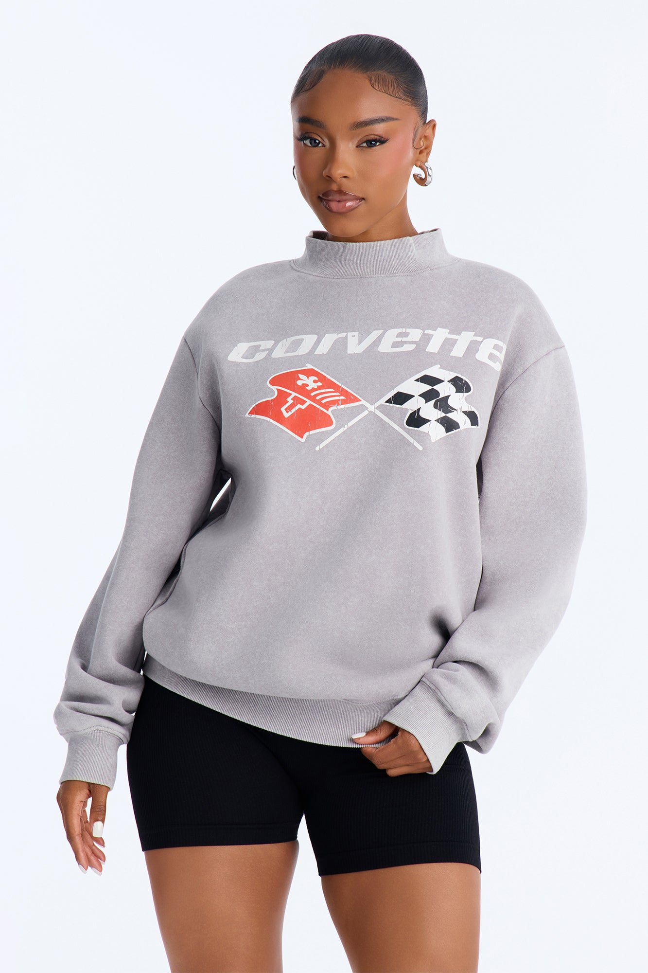 Corvette Washed Mock Neck Sweatshirt - Grey