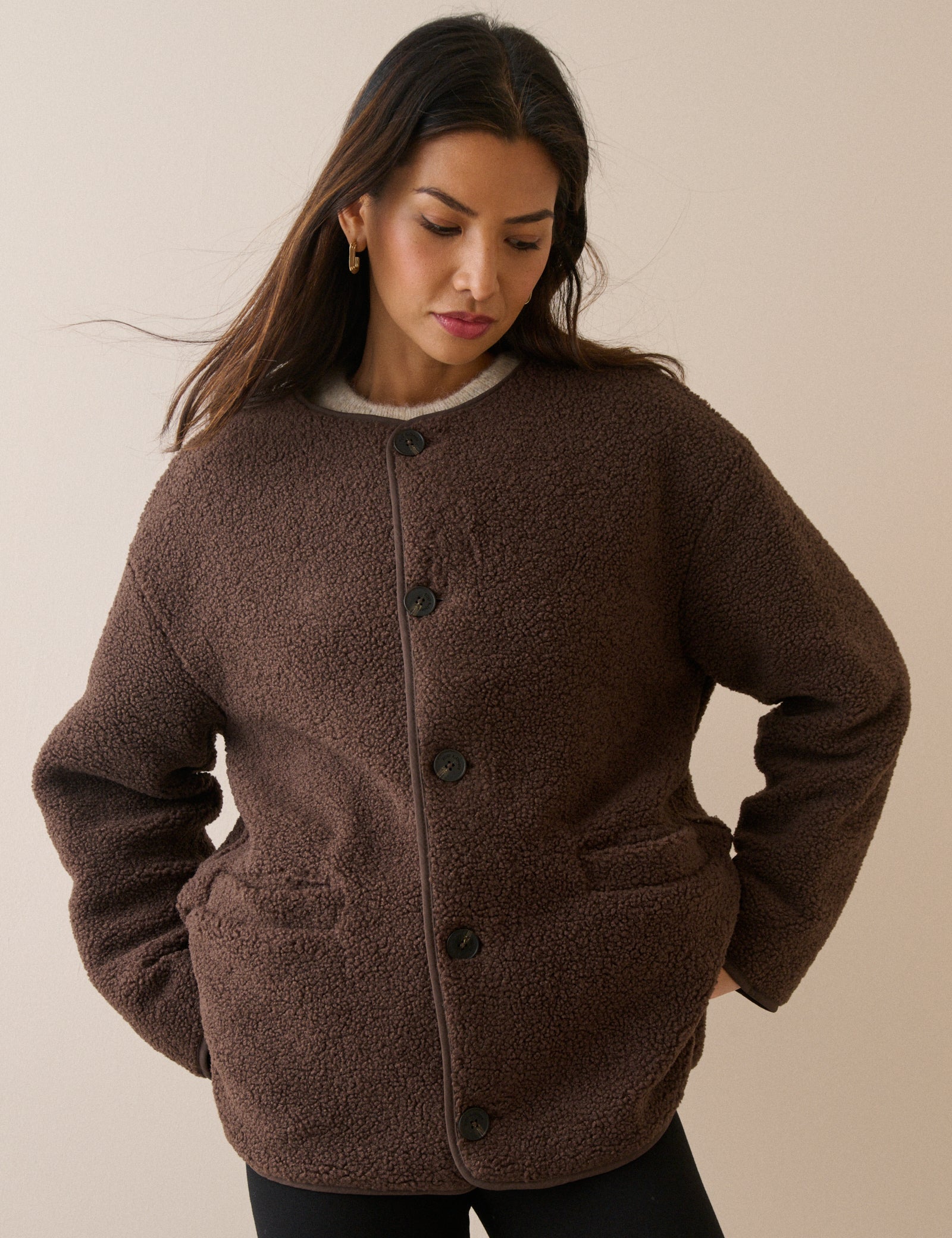 Brown Reversible Quilted Borg Jacket