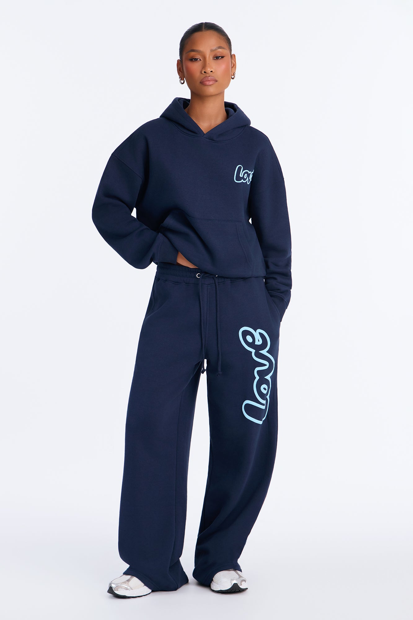 Love On Love Fleece Pant Set - Navy