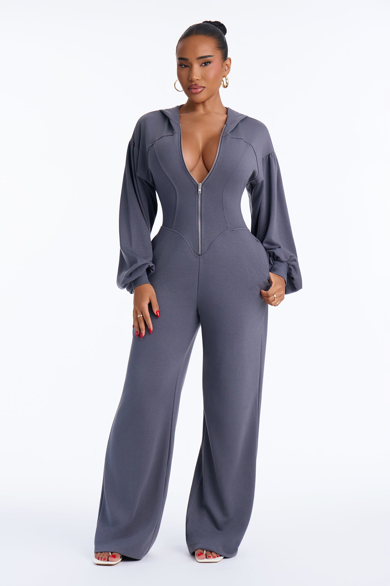 Don't Call Me French Terry Jumpsuit - Charcoal