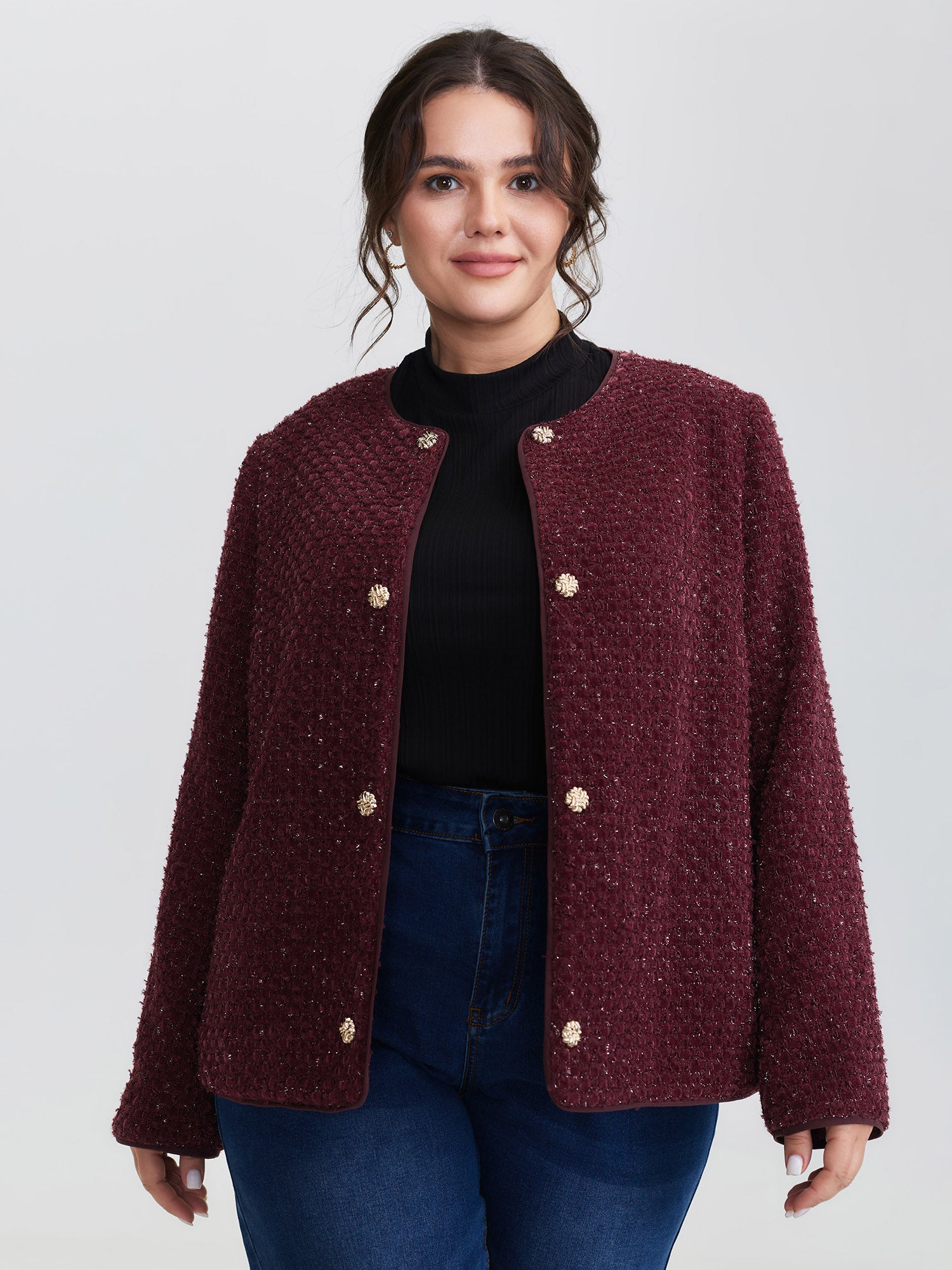Jacquard Textured Gold Button Coat