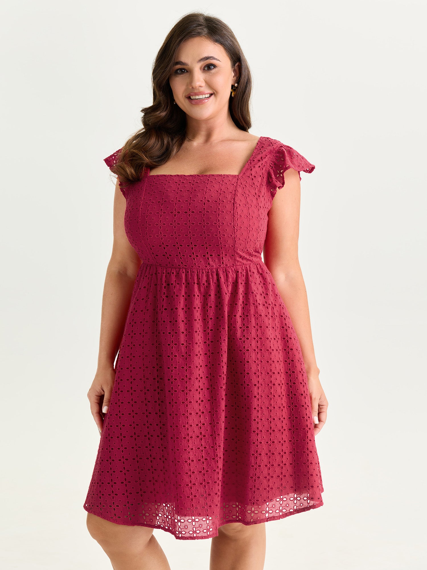 Cotton Textured Flutter Sleeve Mini Dress