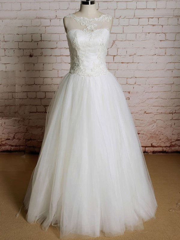 Elegant Sleeveless Ball Gown Floor-Length Tulle Lace Wedding Dresses