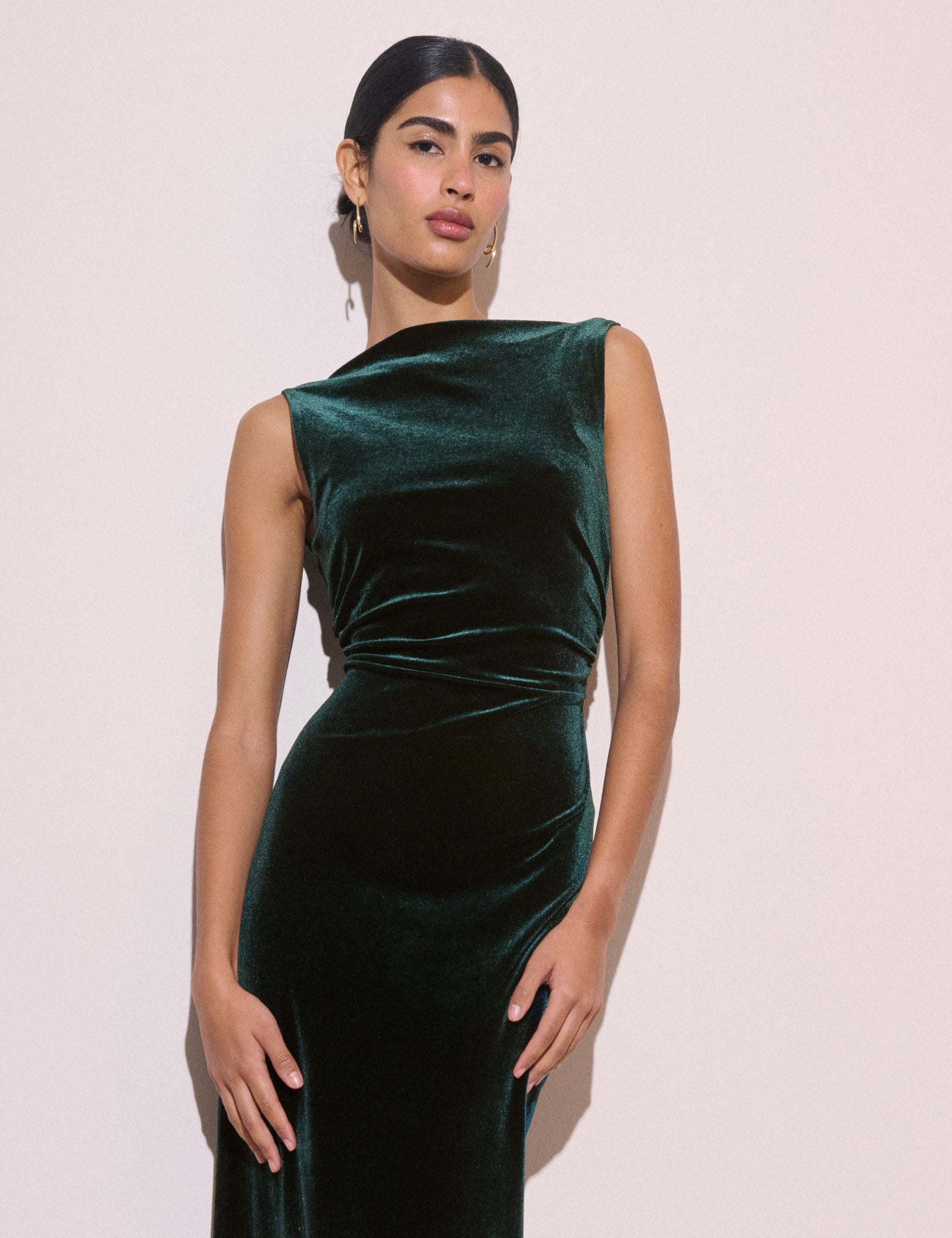 Emerald Green Velvet Margot Midi Dress