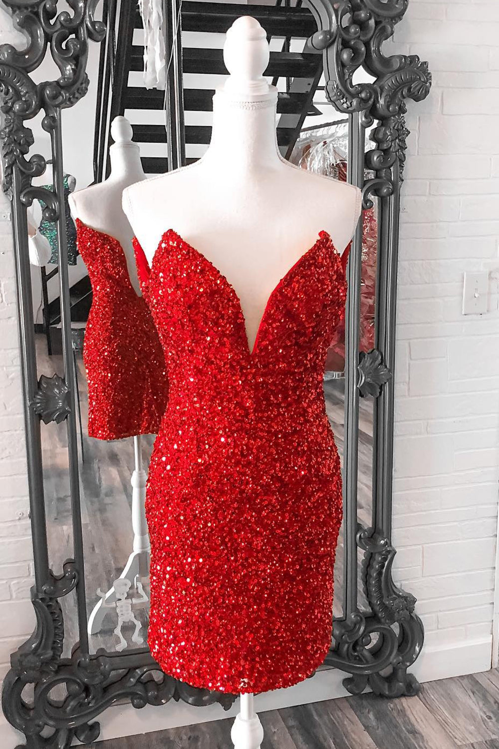 Sparkly Red Sweetheart Sequins Tight Short Homecoming Dress/Mini Dress
