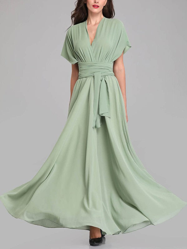 Gorgeous A-Line V-Neck Chiffon Floor-Length Bridesmaid Dresses with Ruffles