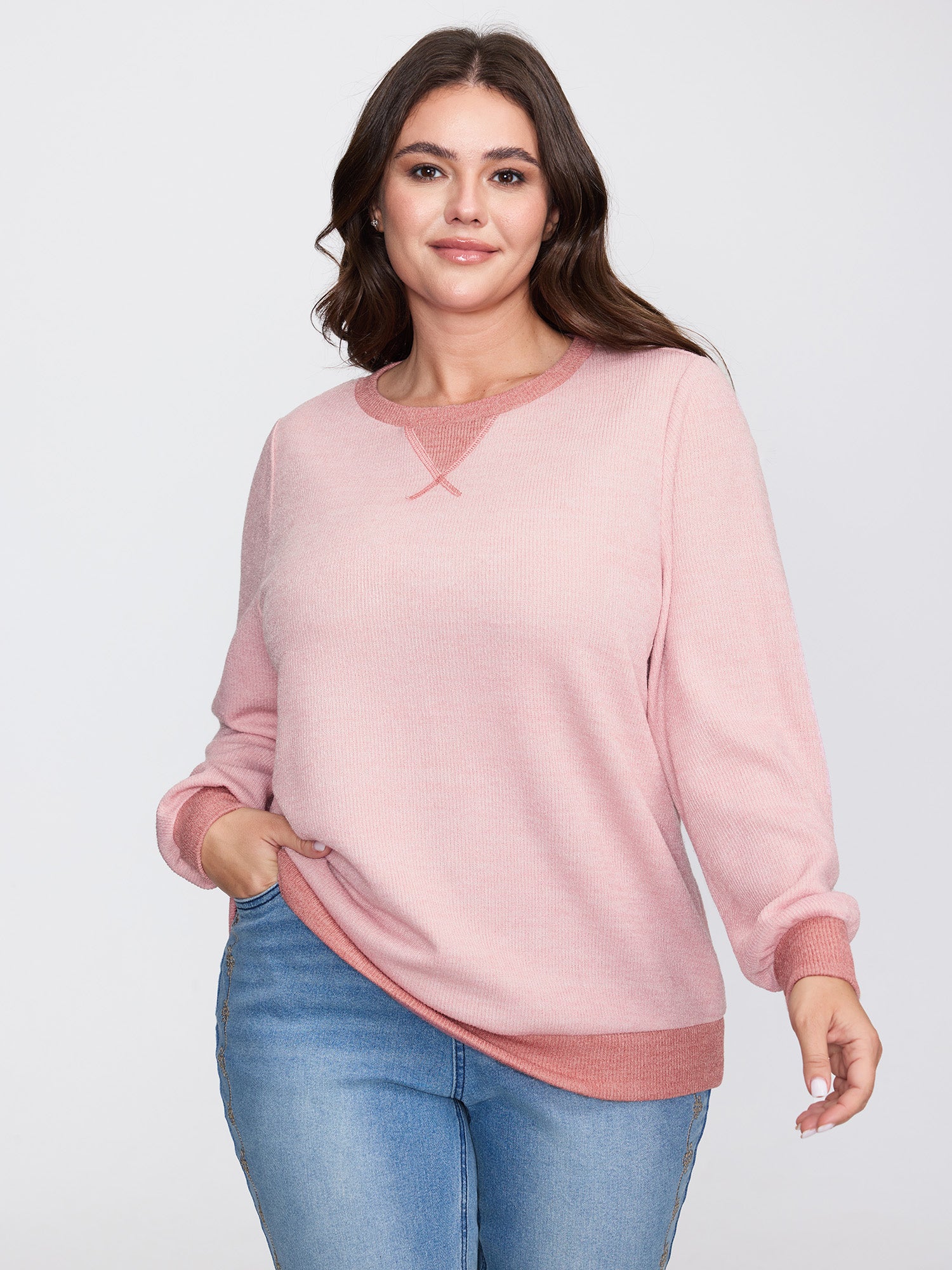 Textured Stretchy Color Contrast Sweatshirt