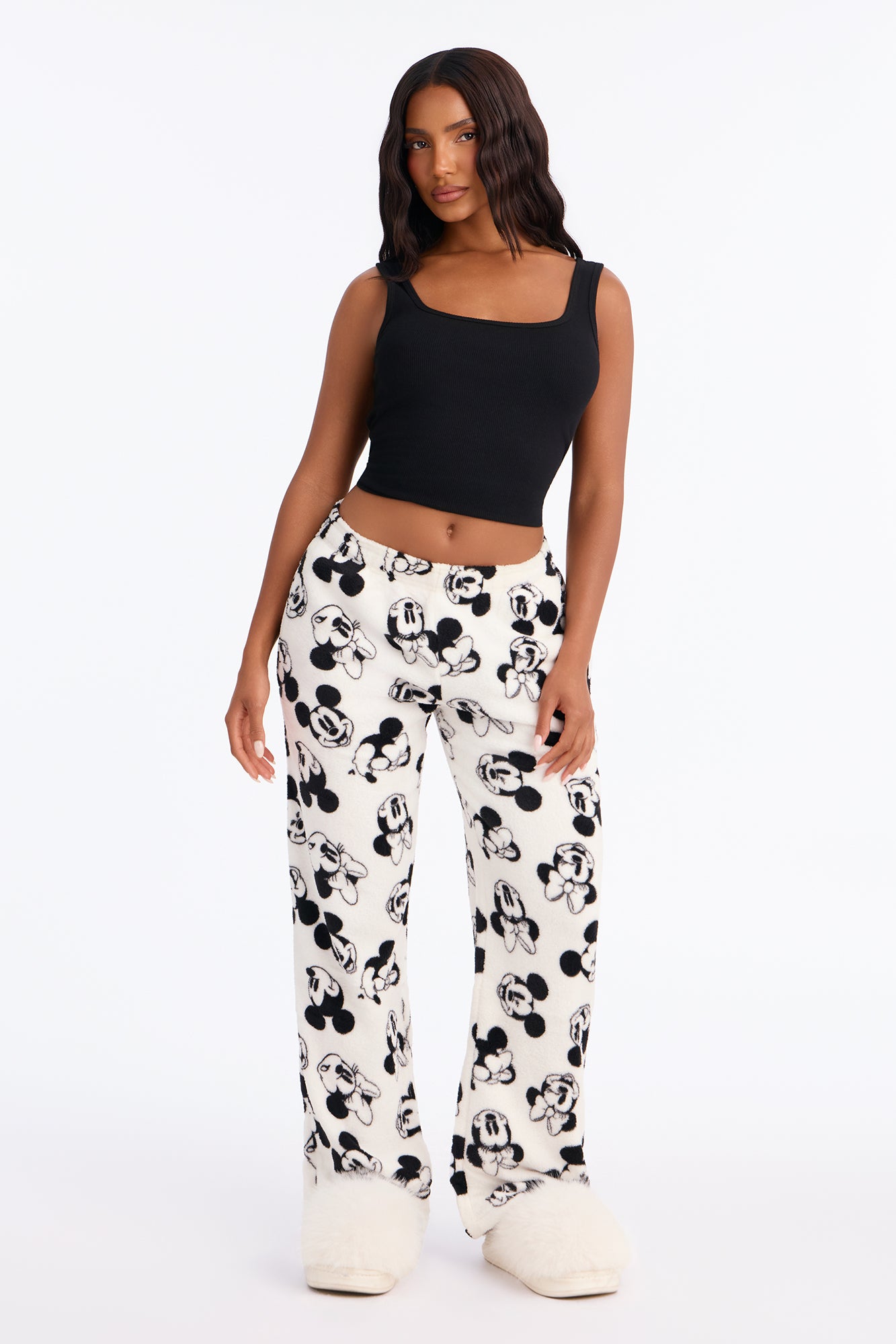 Minnie Mickey Forever Plush PJ Pants - White/Black