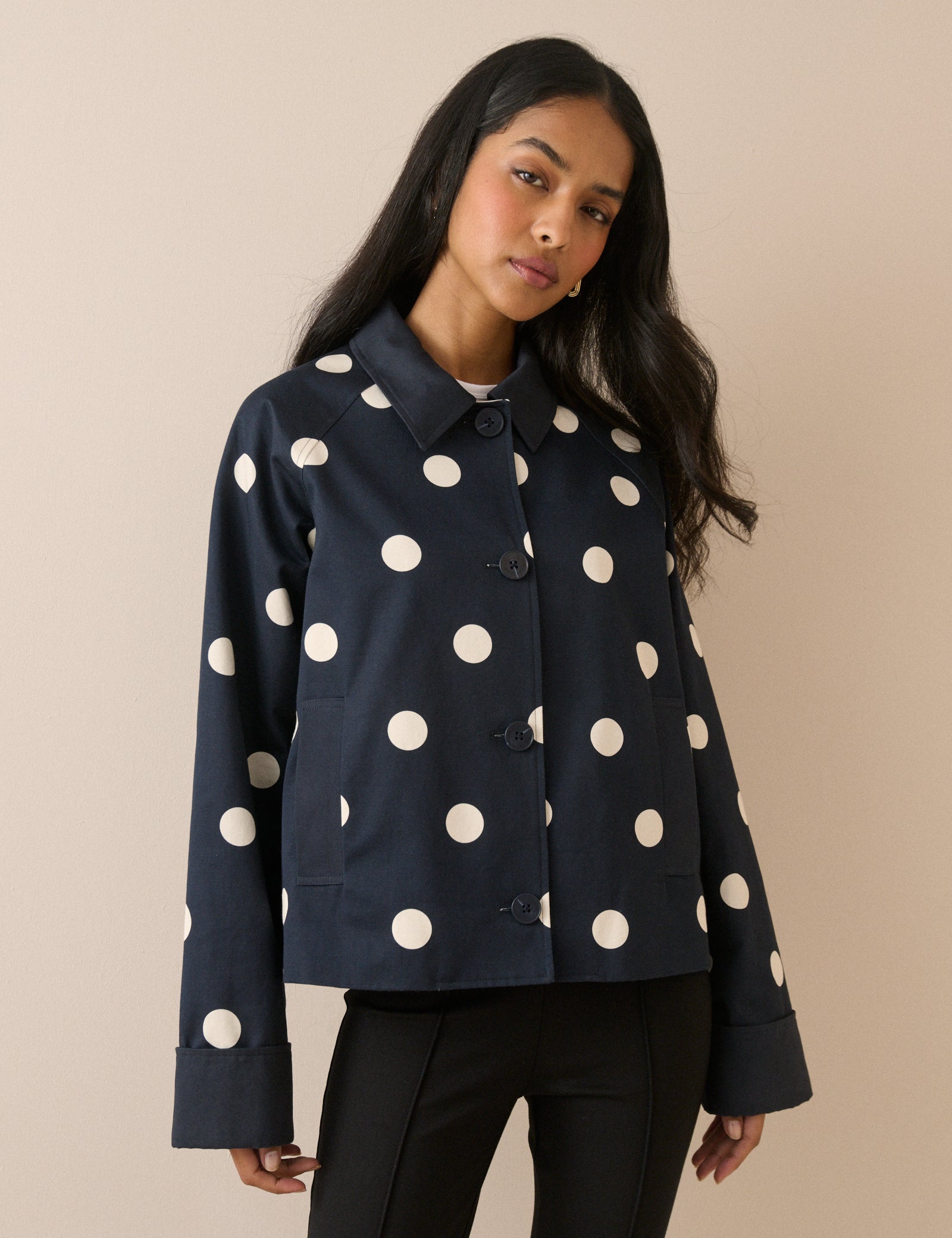 Navy Polka Dot Oyanti Swing Jacket