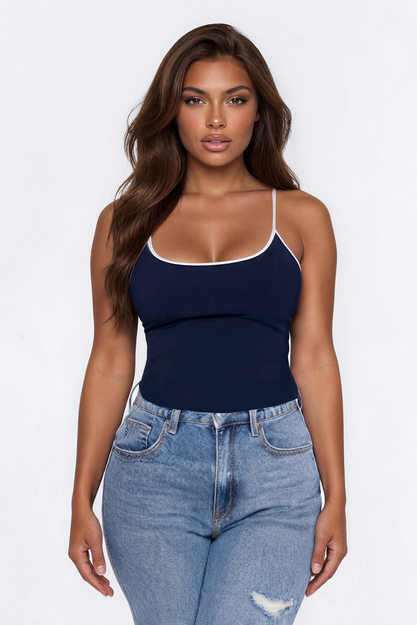 Christy Contrast Binding Cami Top - Navy