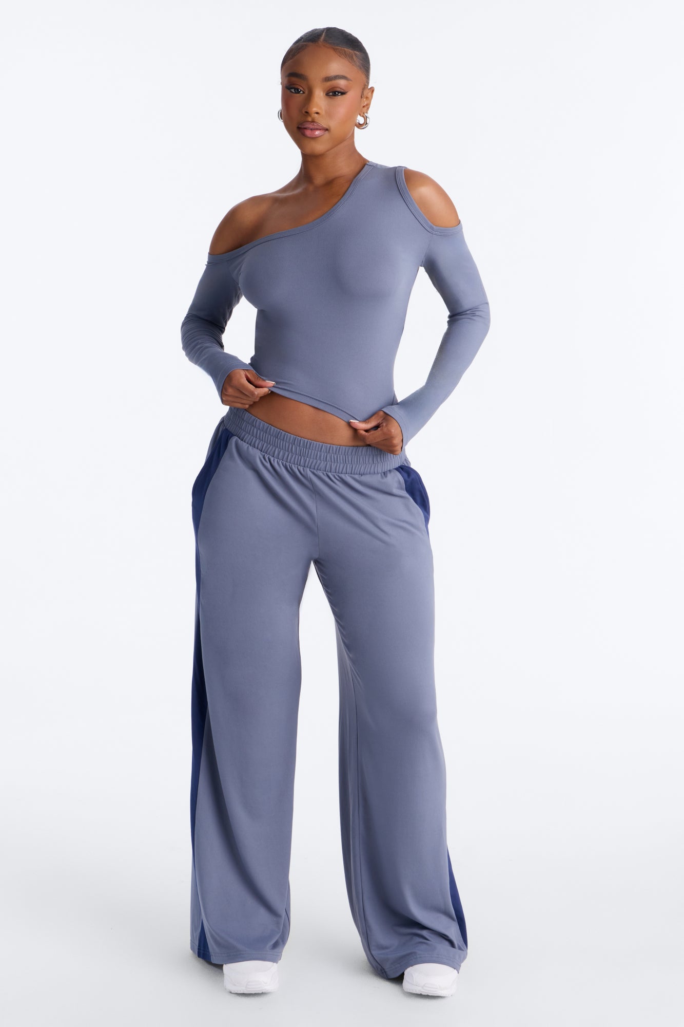Casual Friday Off Shoulder Pant Set - Grey/combo