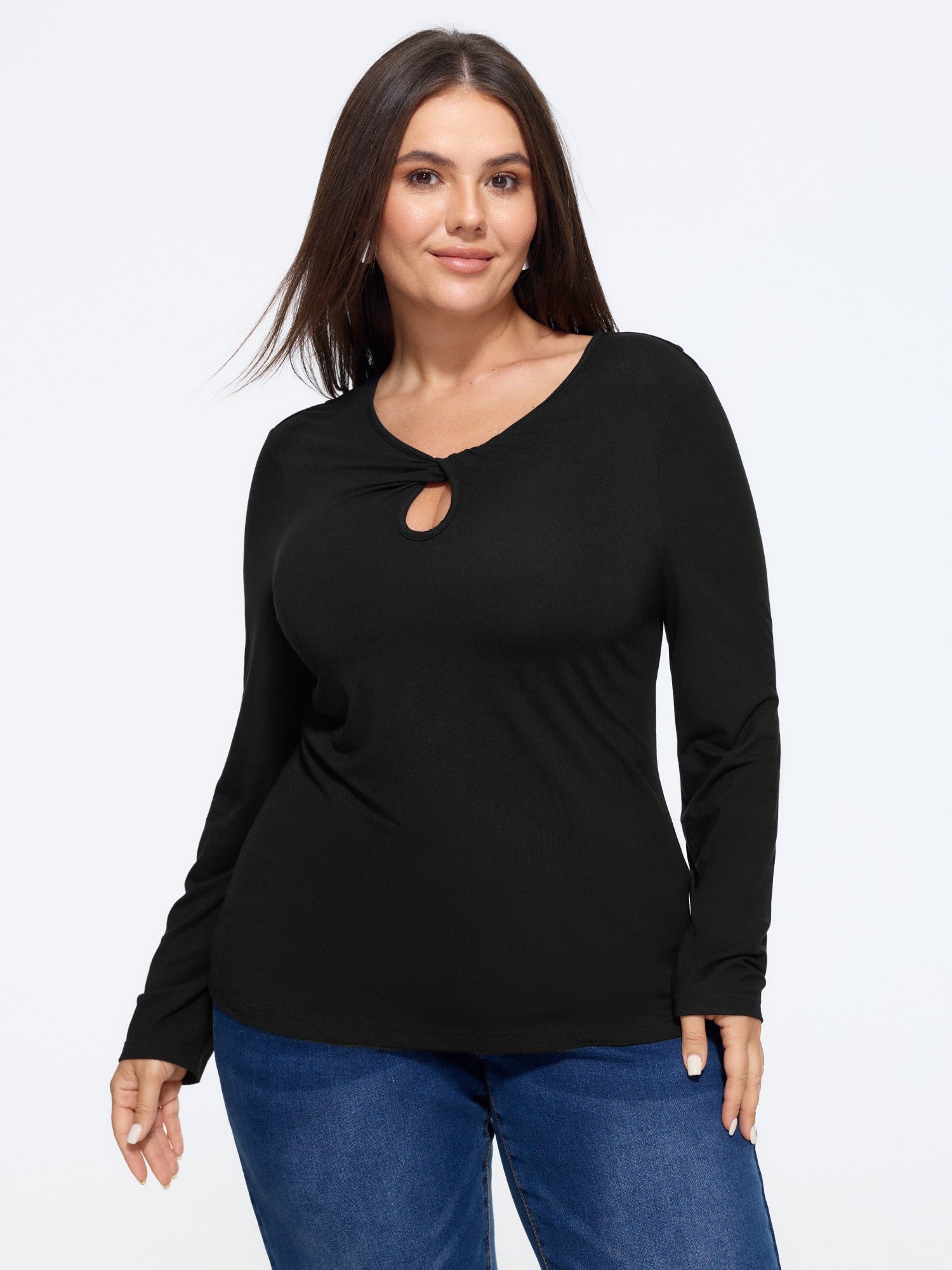 Stretchy Twist Keyhole Neck Top