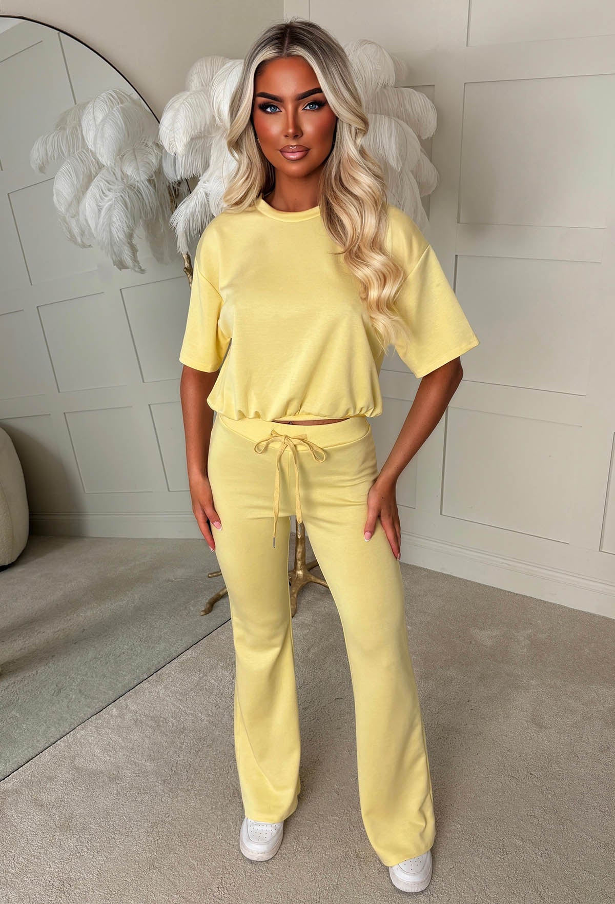 Soft Slay Yellow Bubble Hem Lounge Co-ord Set