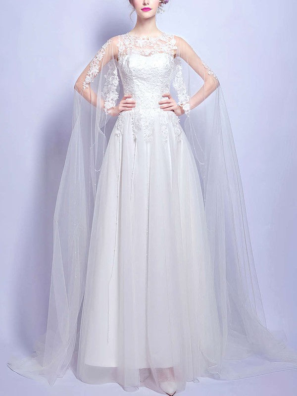 Elegant A-Line Lace Tulle Floor-Length Wedding Dresses with Appliques