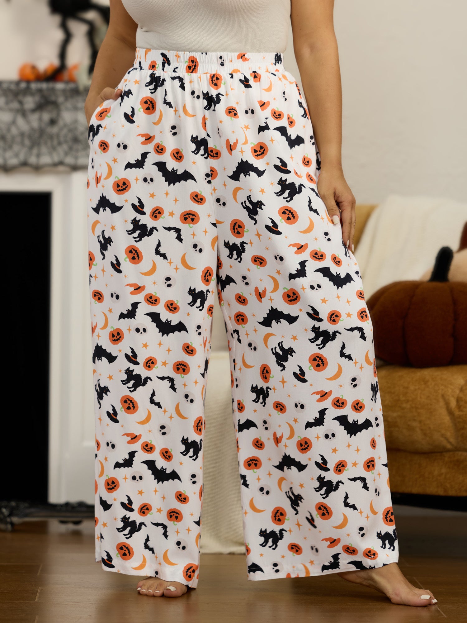 Supersoft Halloween Bat Pumpkin Print Lounge Bottoms