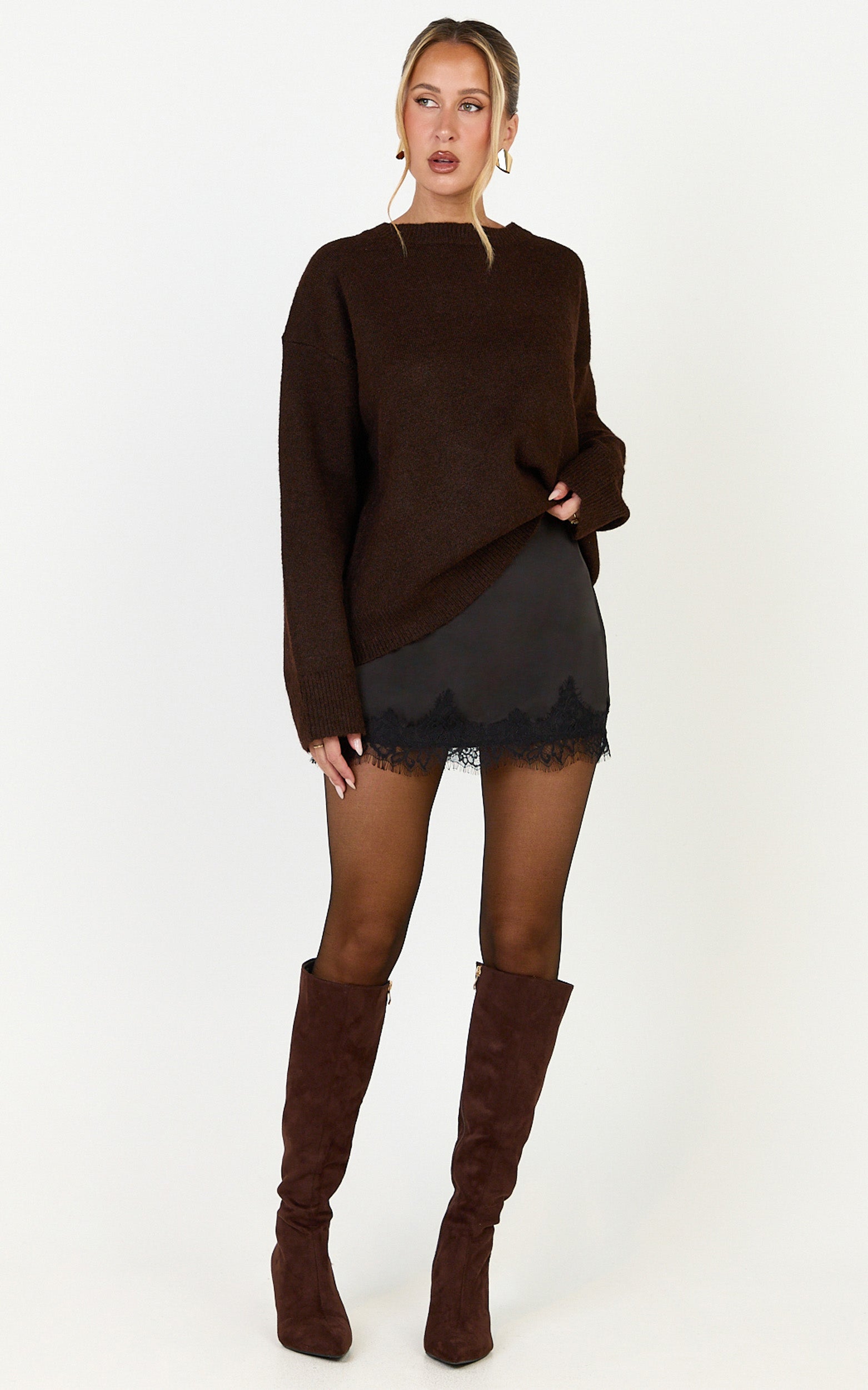 Ava Mini Skirt - Lace Trim Skirt in Black