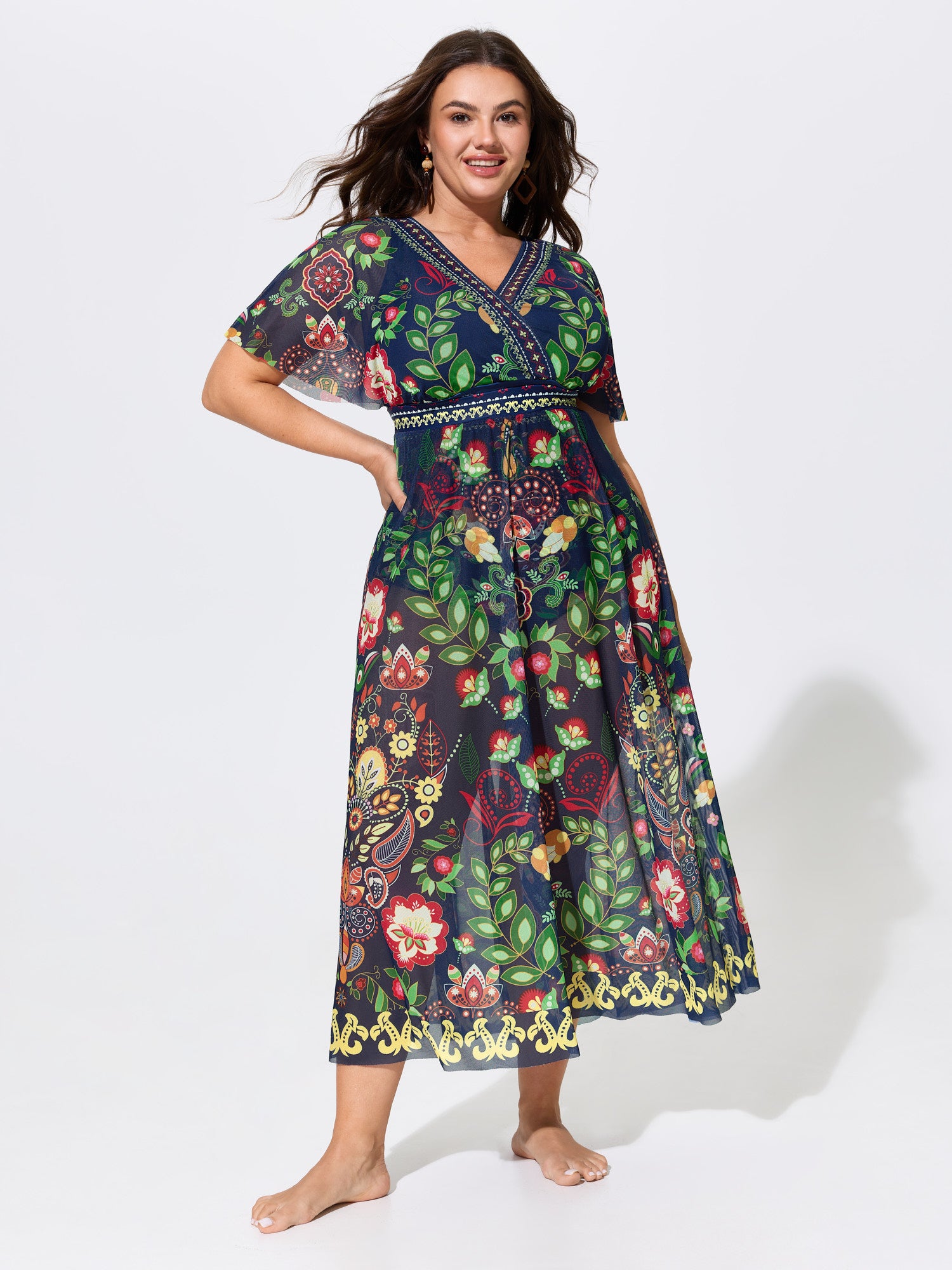 Sarong Set Floral Print One-Piece Swimsuit