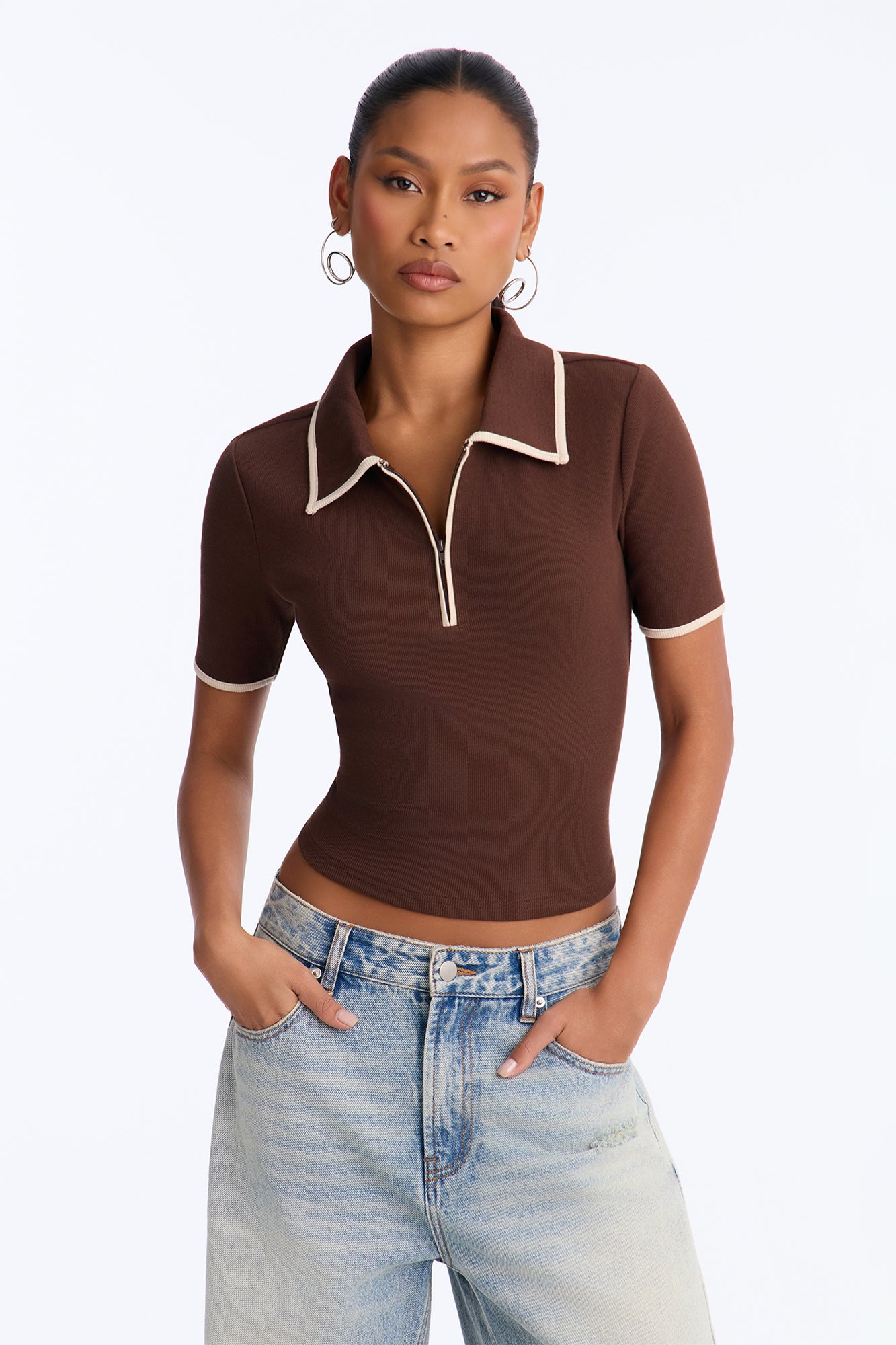 Golf Club Short Sleeve Polo Top - Chocolate/Combo