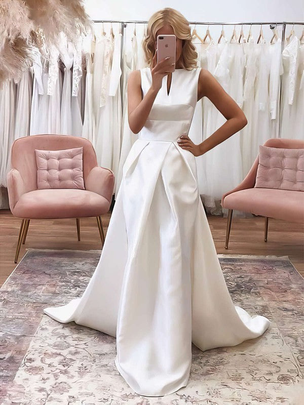 Charming A-Line Sleeveless Satin Wedding Dresses