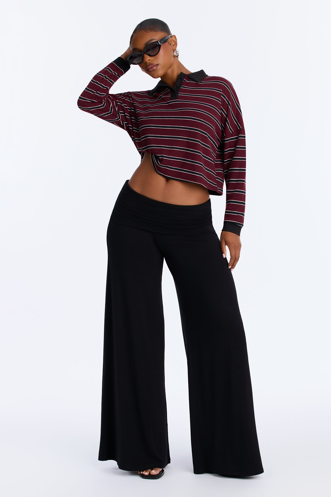 Kiki Low Rise Foldover Wide Leg Pant - Black