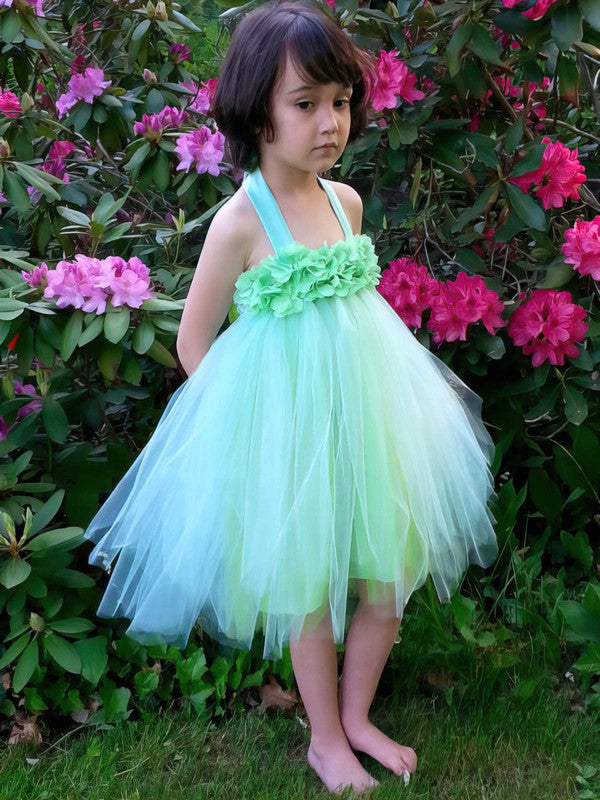 Chic Empire Halter Tulle Knee-length Ruffles Flower Girl Dresses