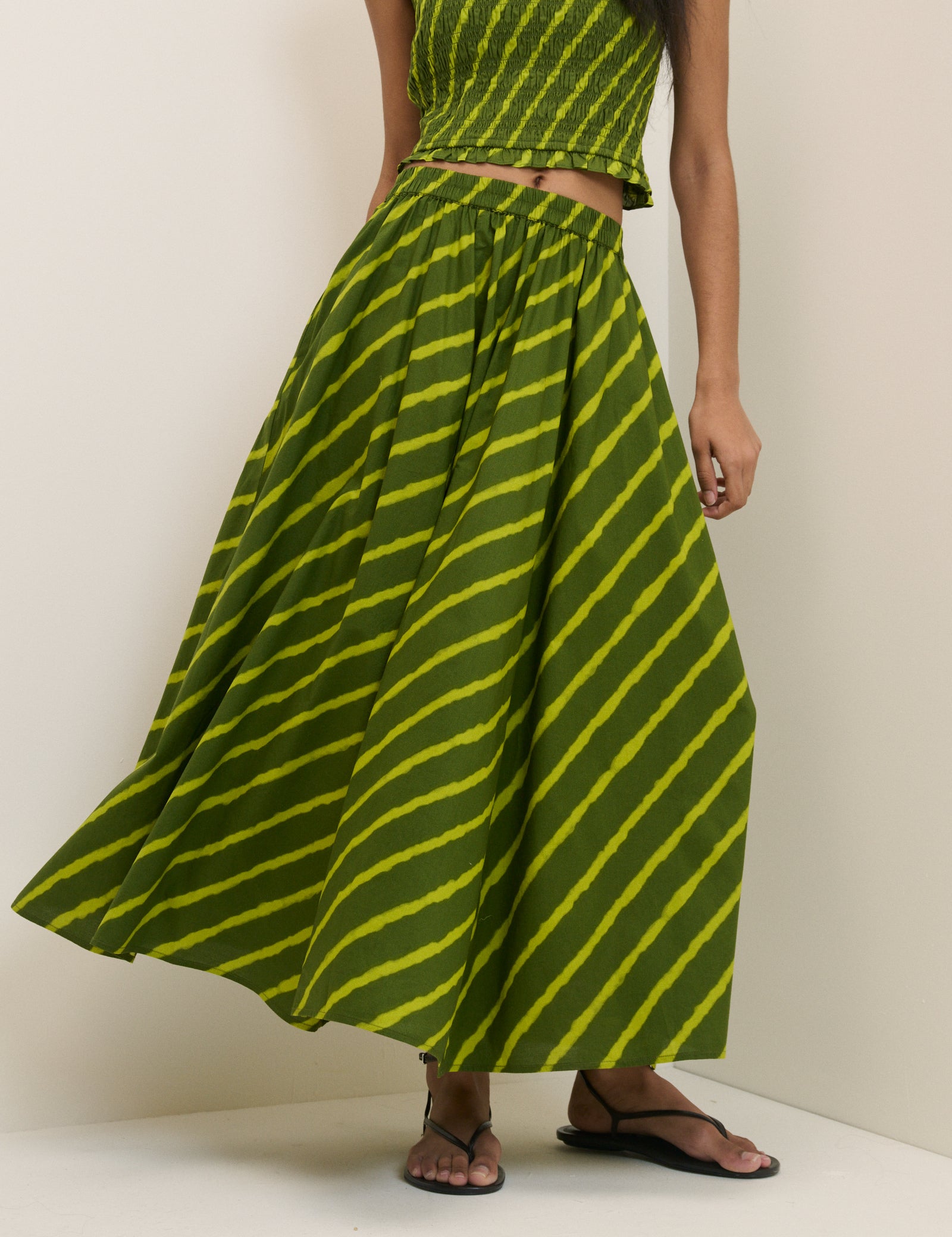 Green Striped Crystal Maxi Skirt