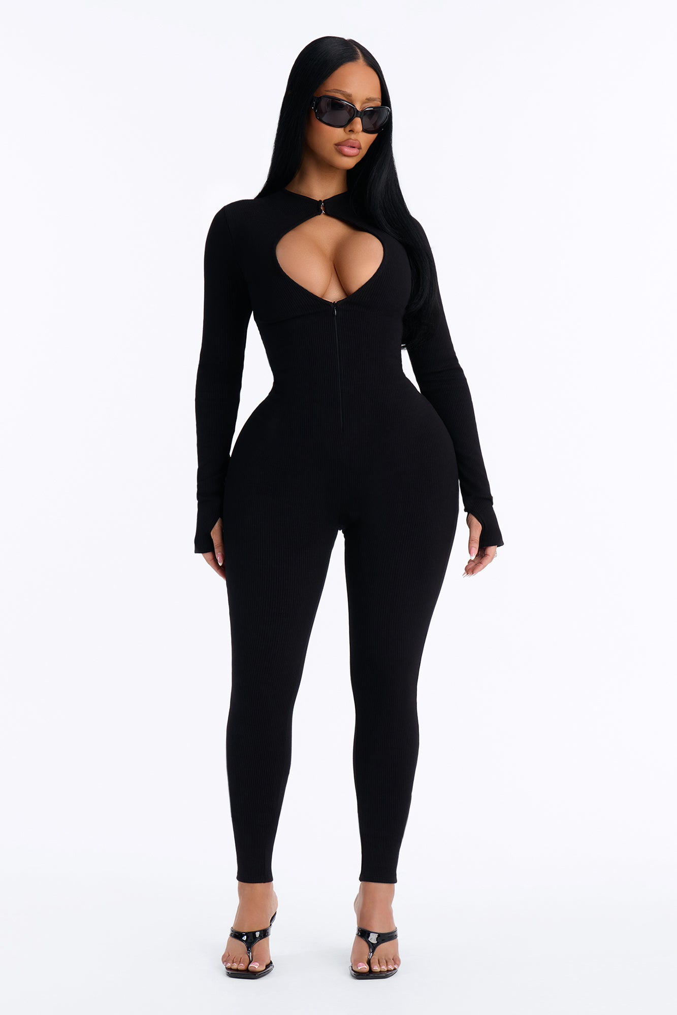 Candice Cut Out Snatched Skinny Leg Jumpsuit - Black