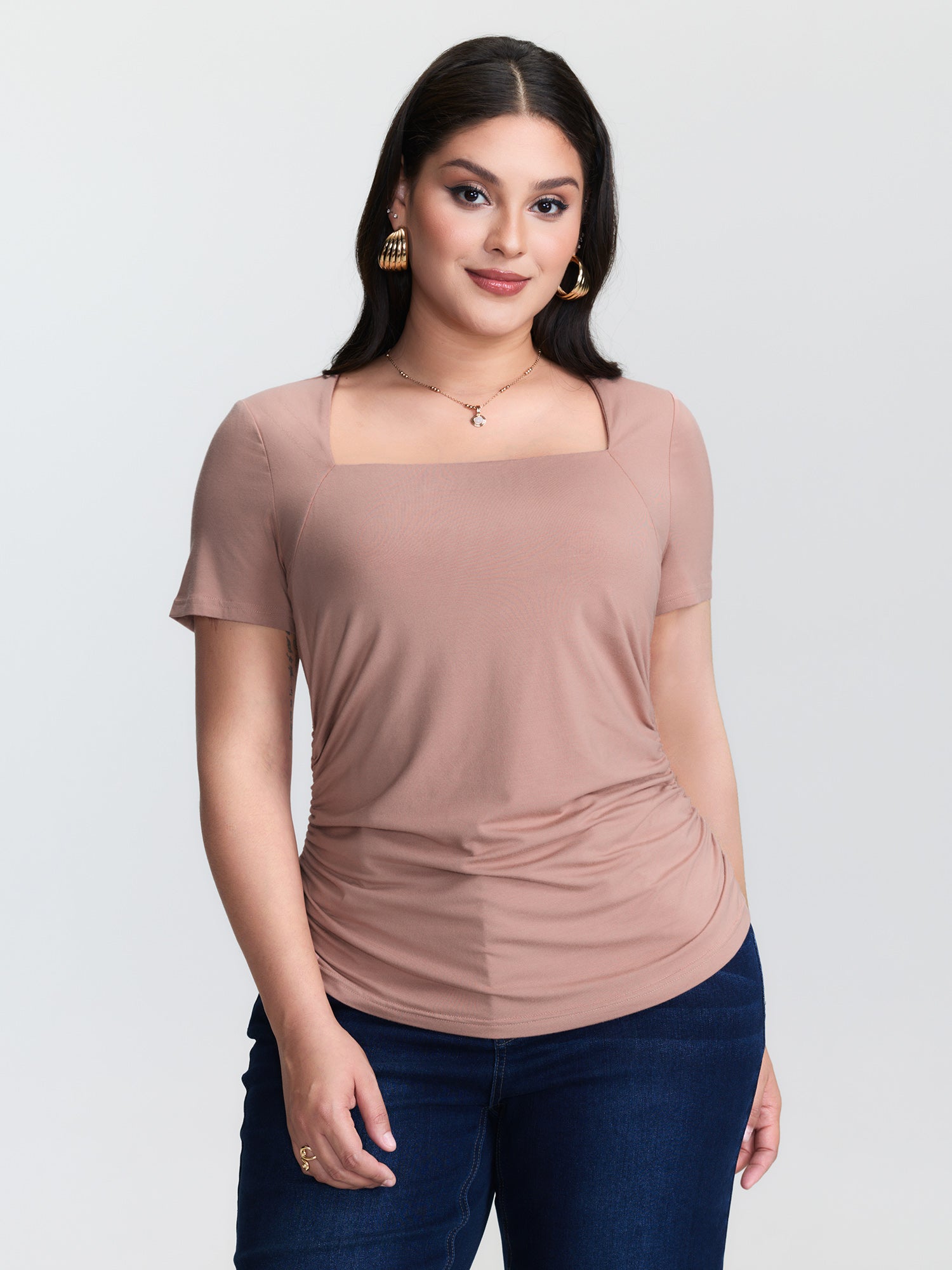 2-in-1 U-Neck Fitted Knit Top